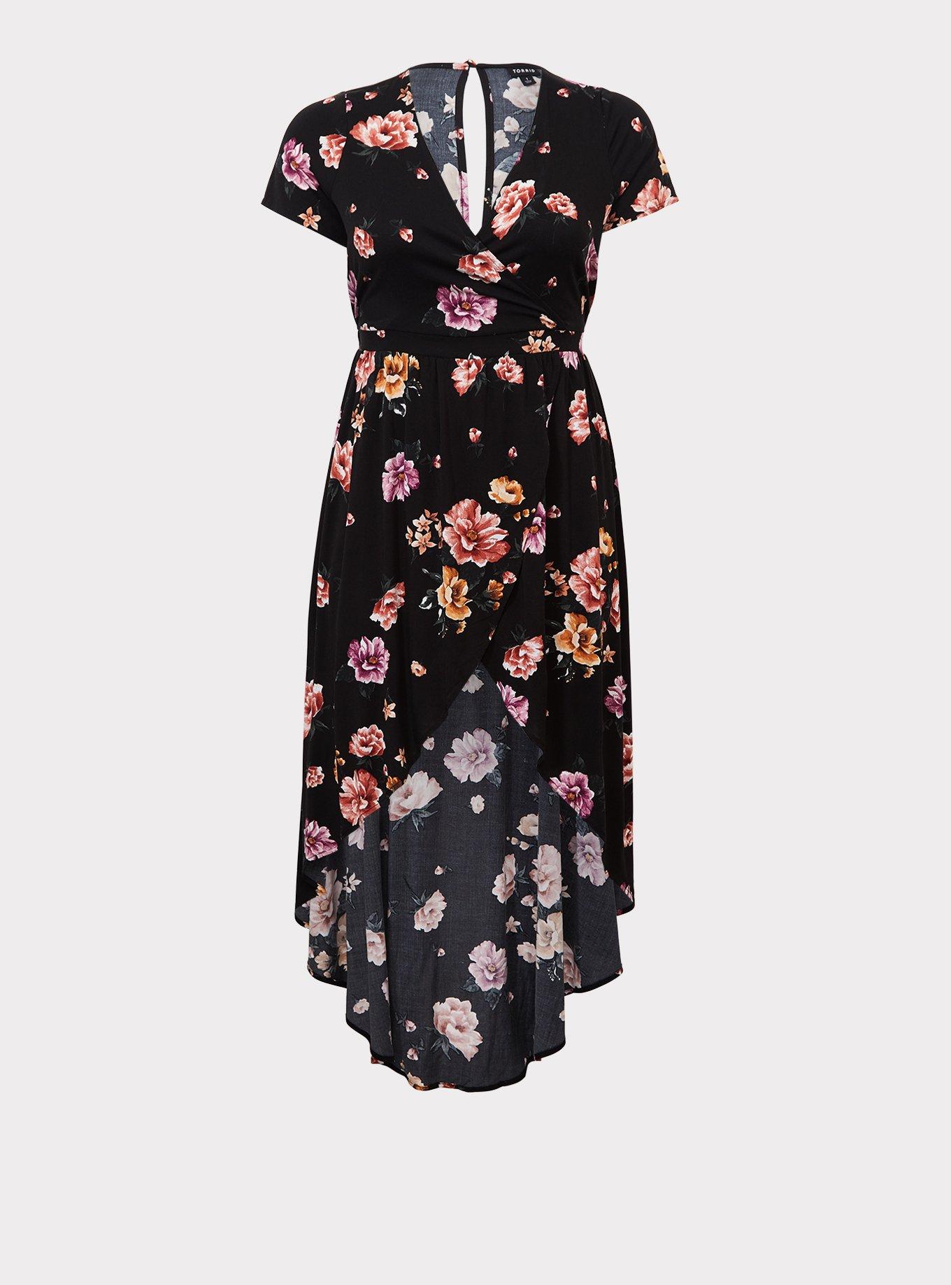 Black Floral Challis Walk Through Romper, , hi-res