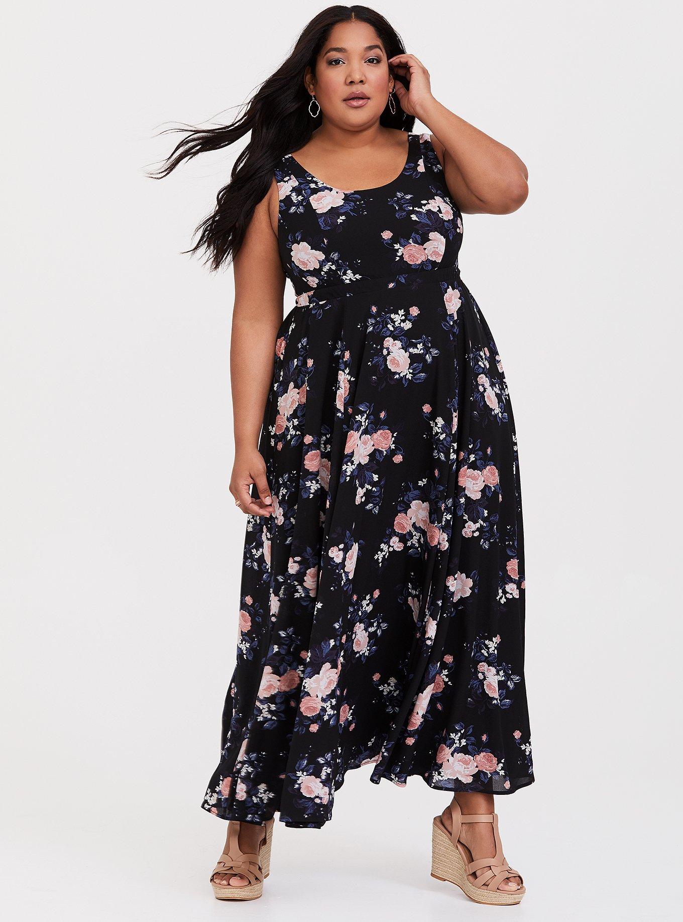 Plus Size - Black Floral Georgette Maxi Dress - Torrid