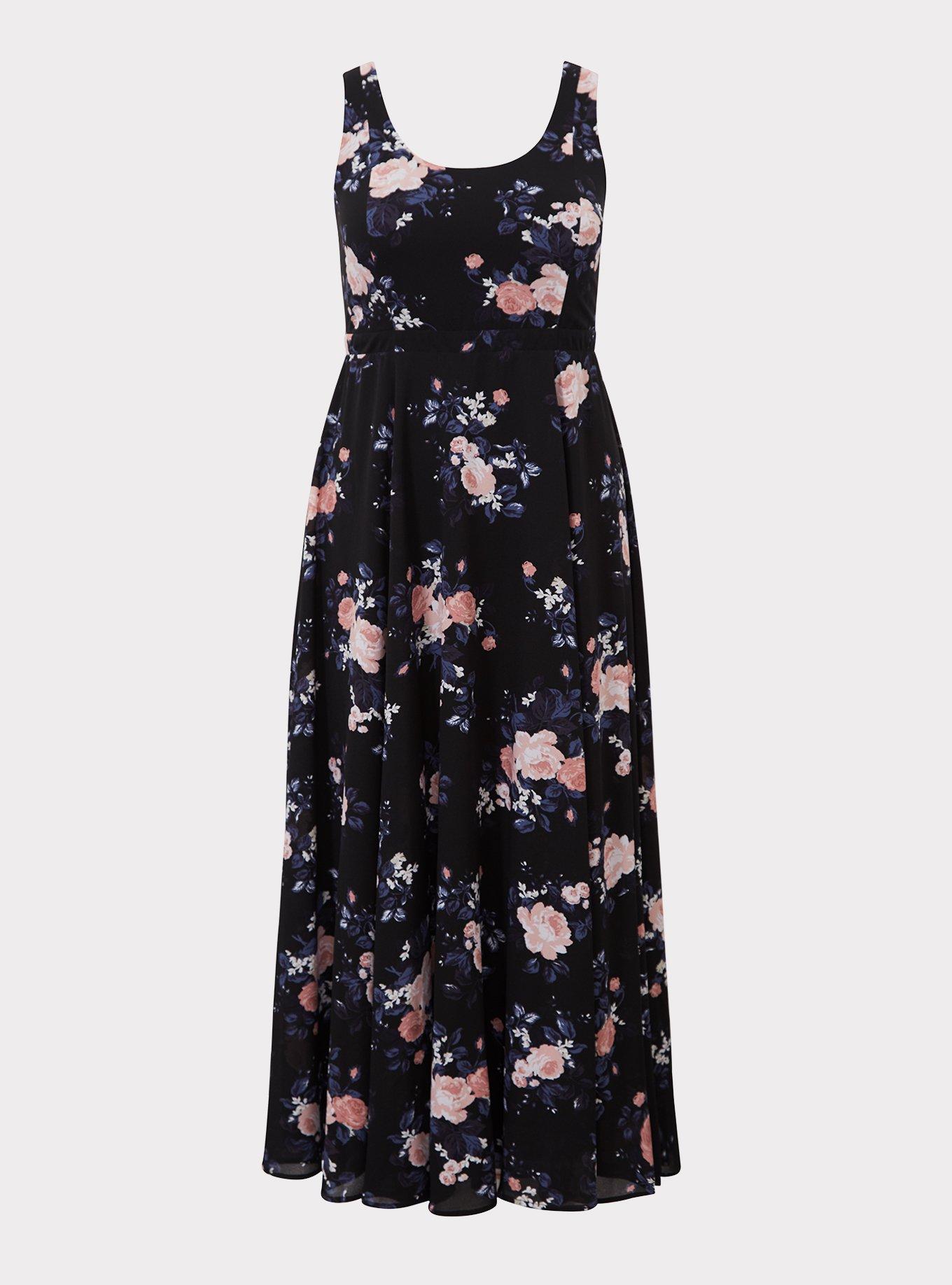 Black Floral Georgette Maxi Dress, , hi-res
