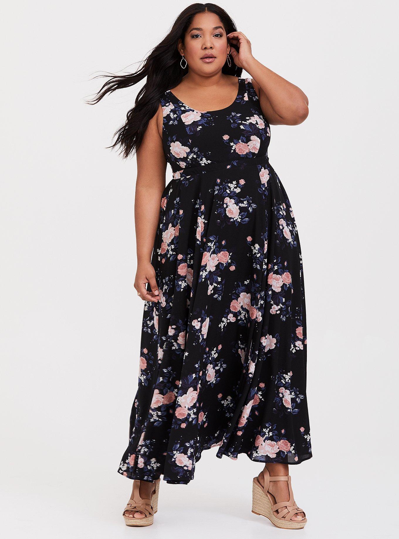 Black Floral Georgette Maxi Dress, , hi-res