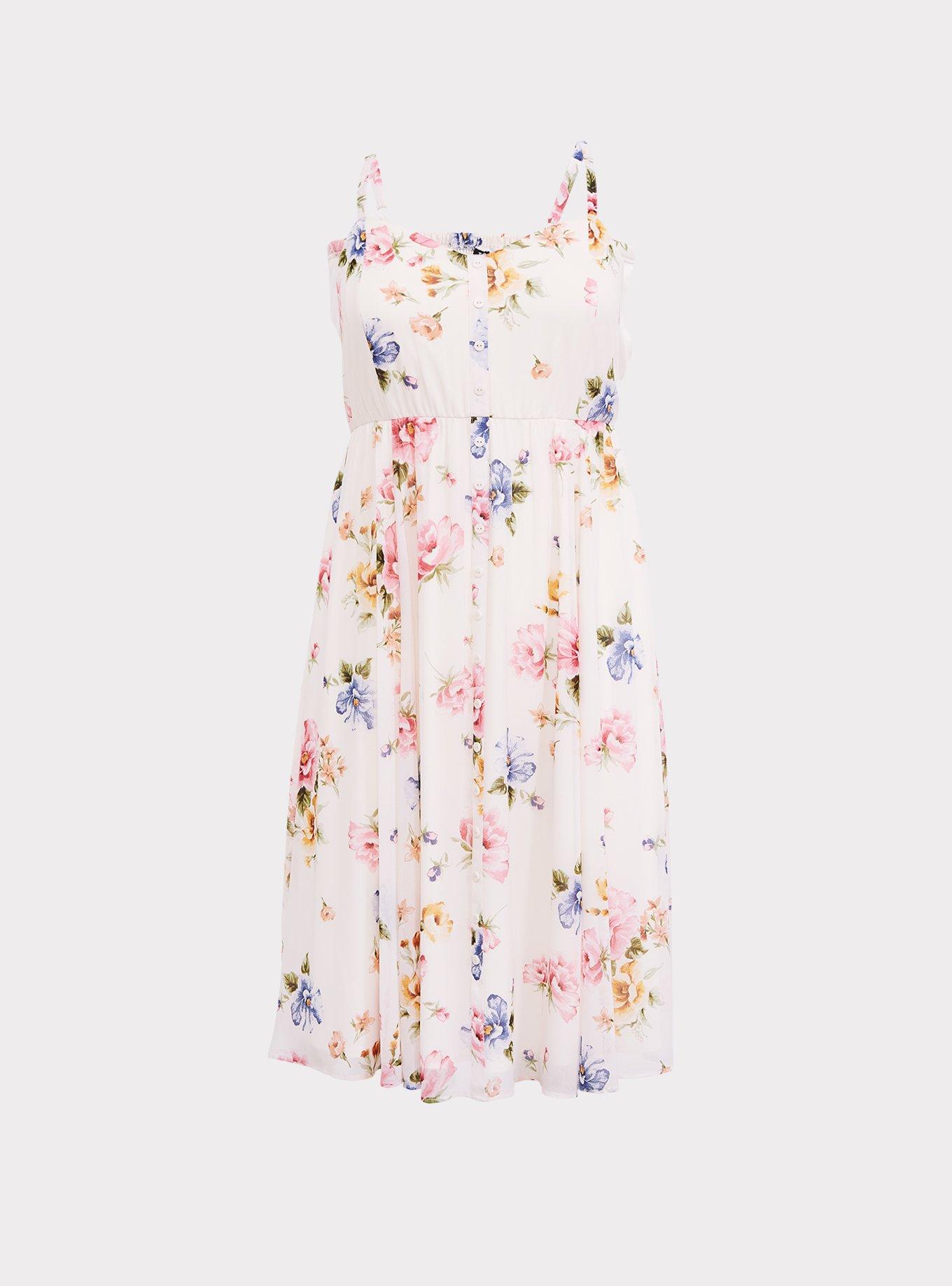 Plus Size - Ivory Floral Chiffon Midi Dress