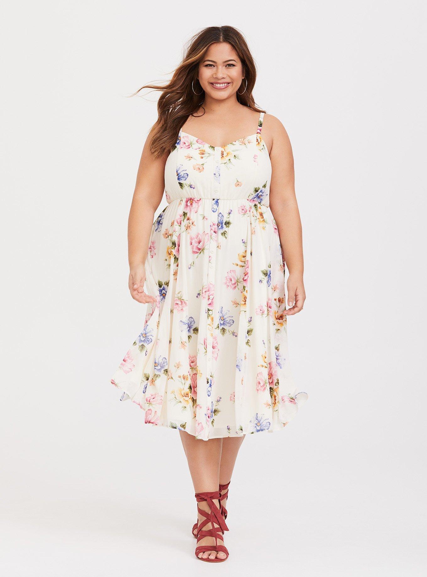 Plus Size - Ivory Floral Chiffon Midi Dress - Torrid