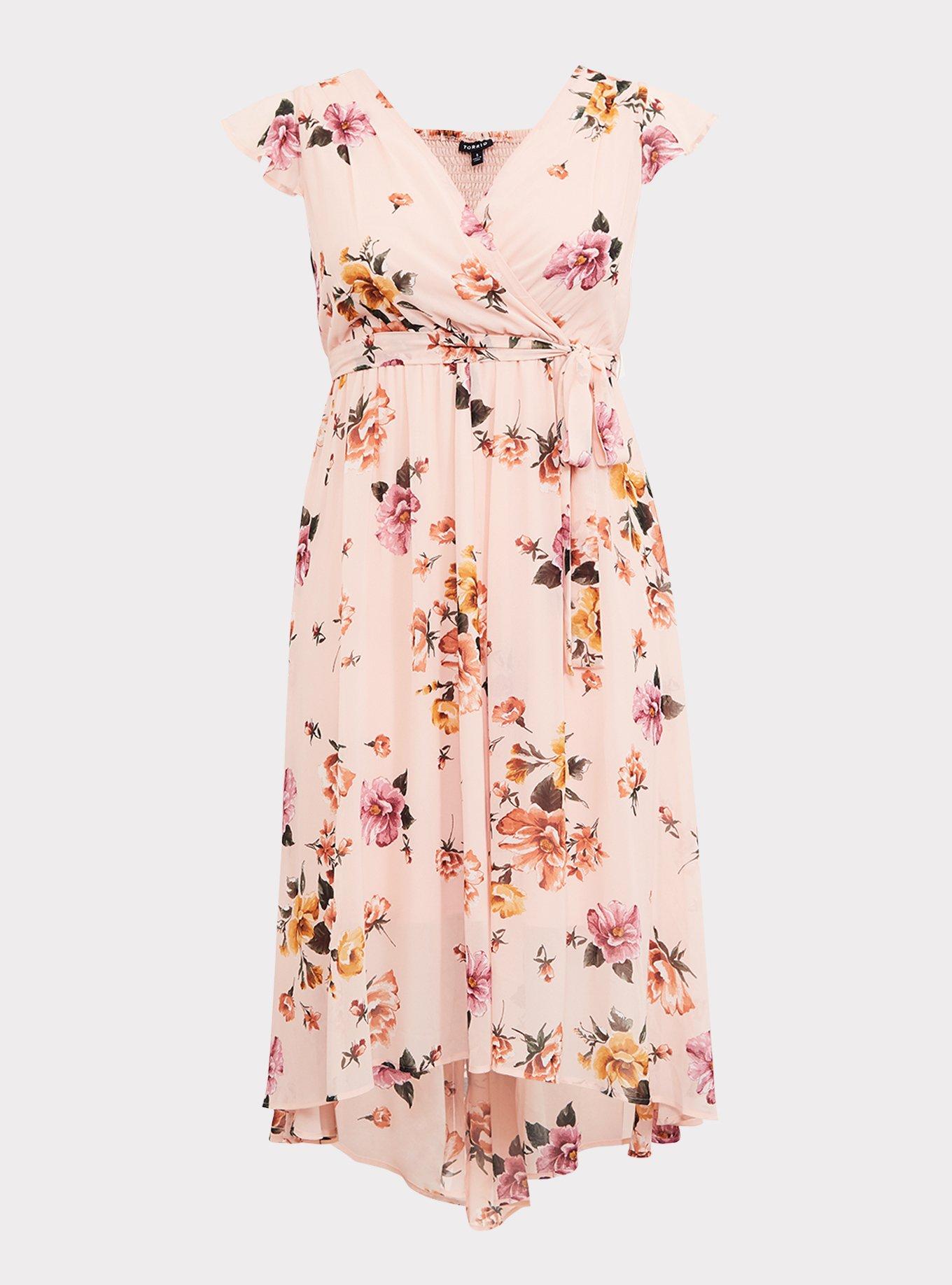 Plus Size Blush Pink Floral Chiffon Hi-Lo Dress, , hi-res