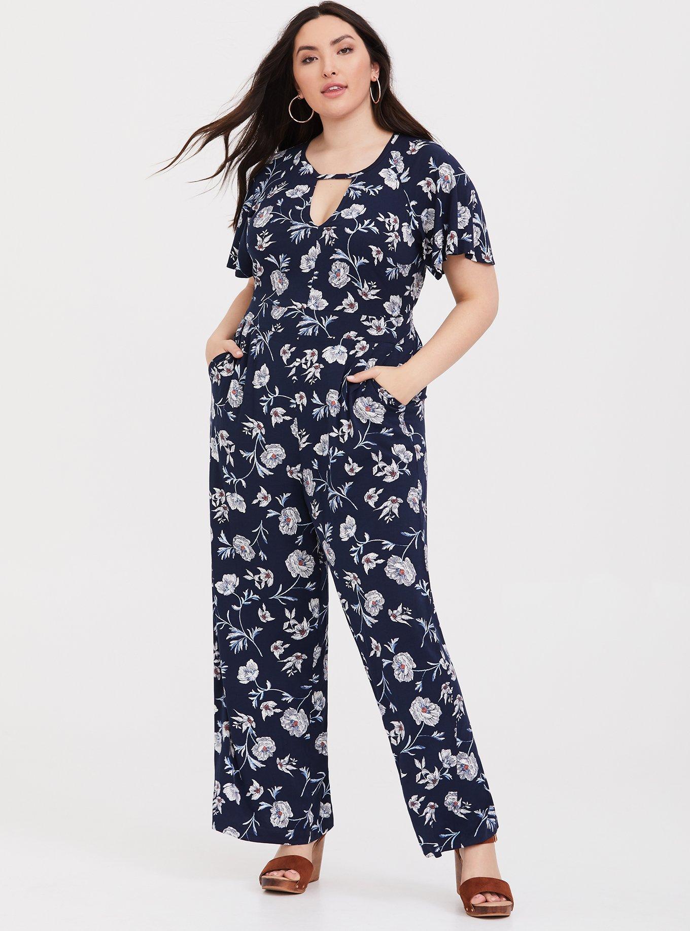 Plus Size - Navy Floral Challis Jumpsuit - Torrid