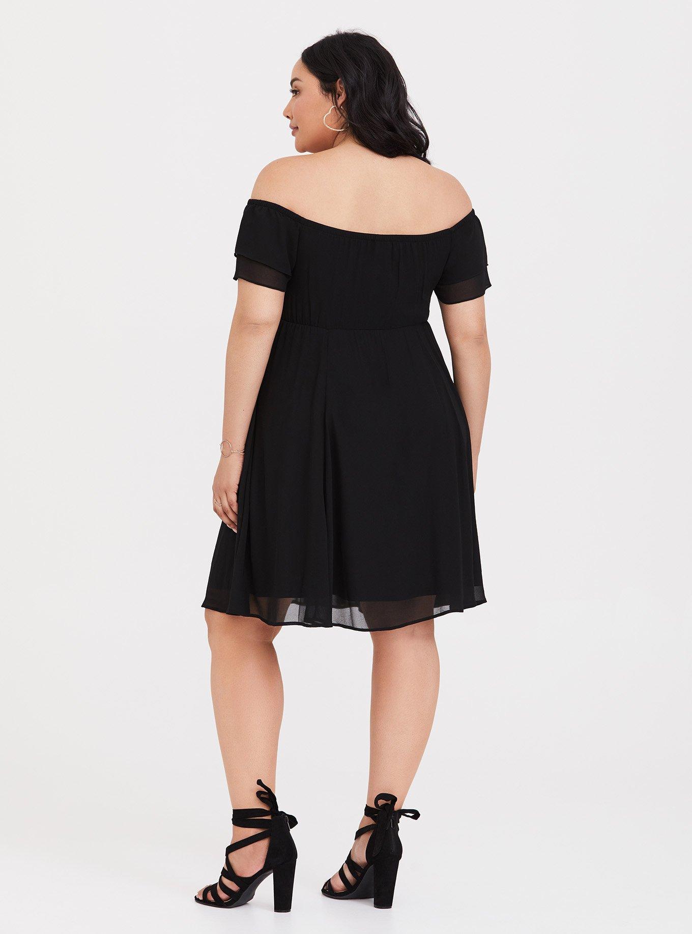 Plus Size Black Chiffon Off Shoulder Skater Dress Torrid