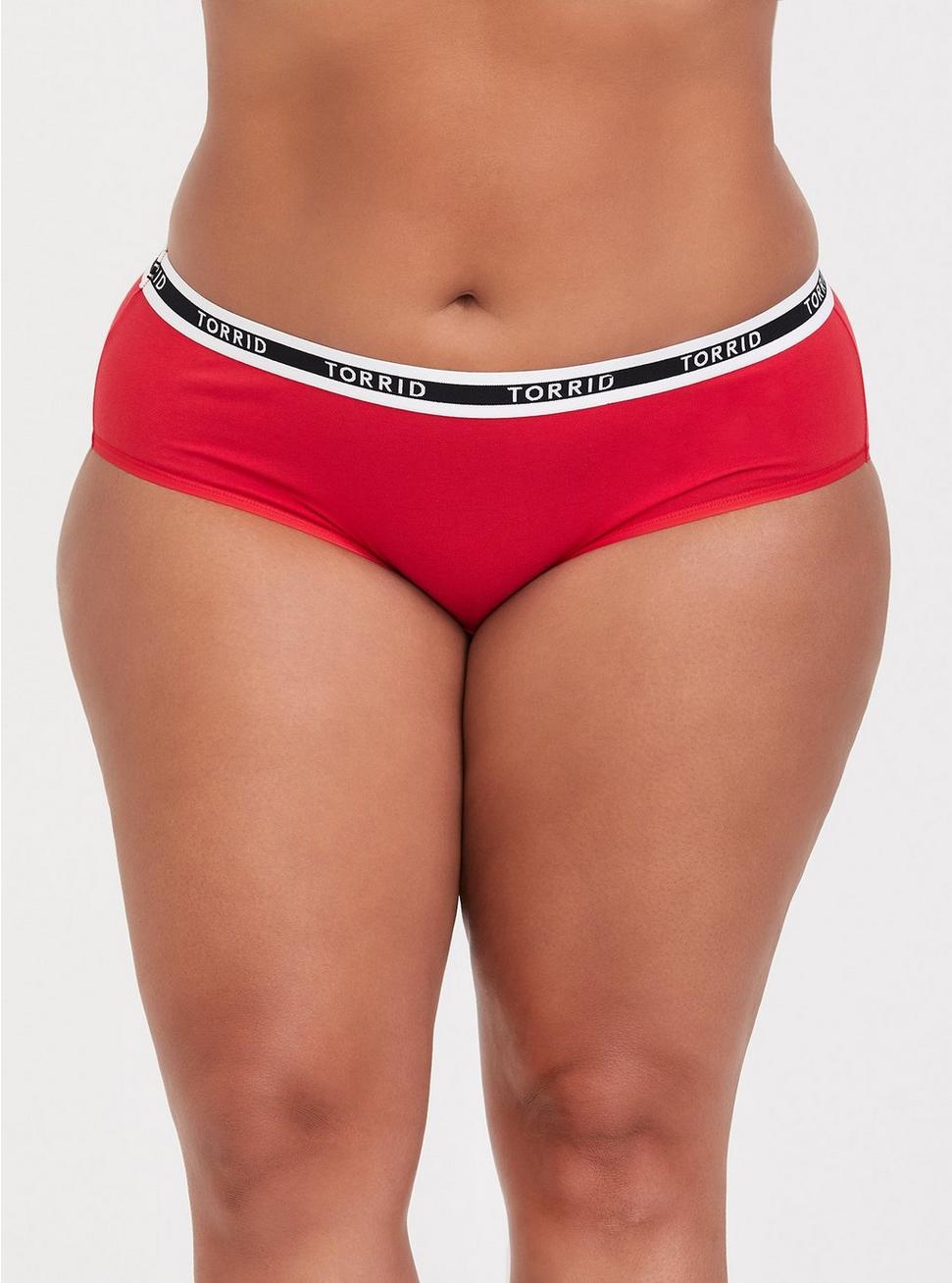 Plus Size Cotton Mid-Rise Hipster Logo Panty, RUBY TUESDAY, hi-res