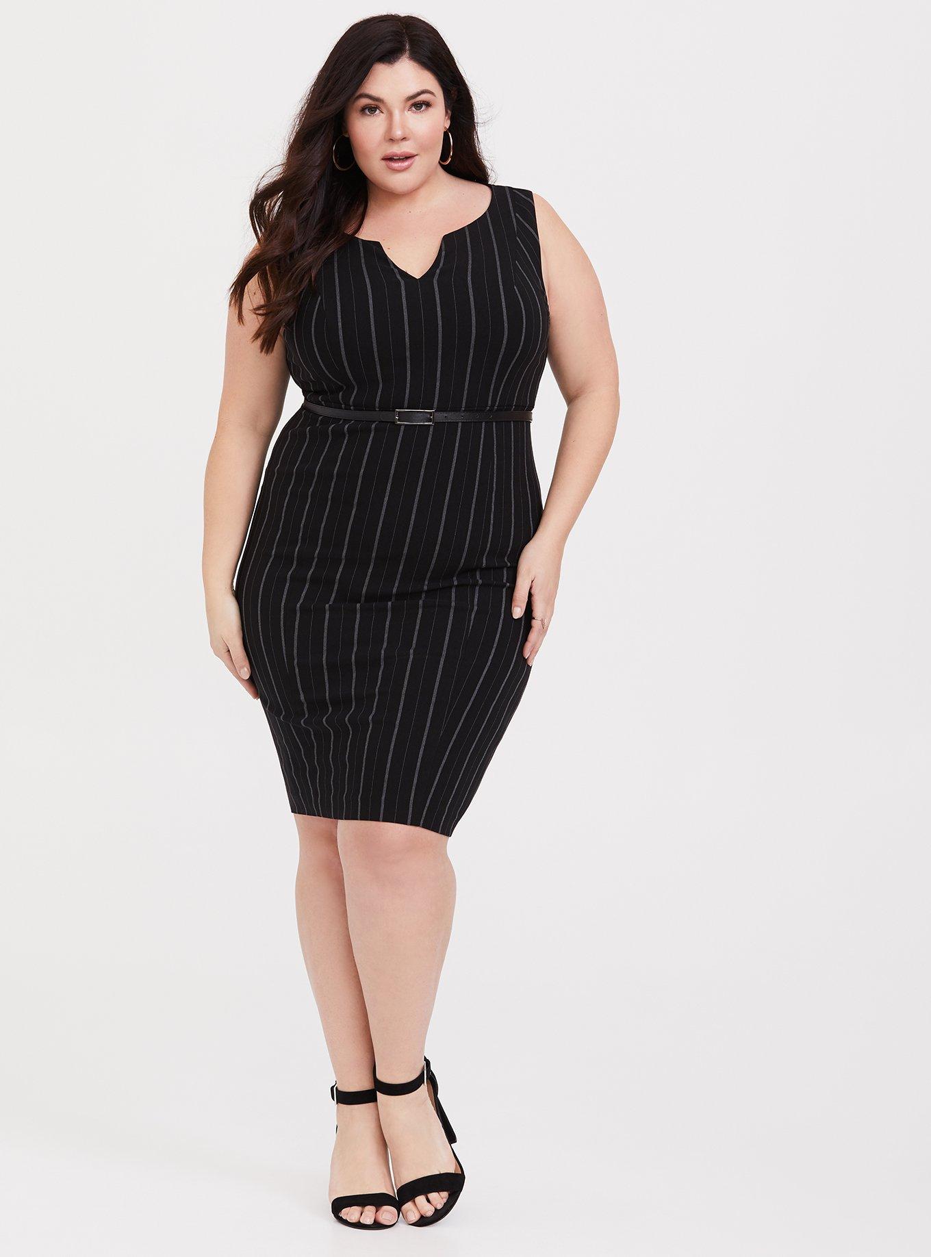 Plus Size Black Stripe Sheath Dress, , hi-res