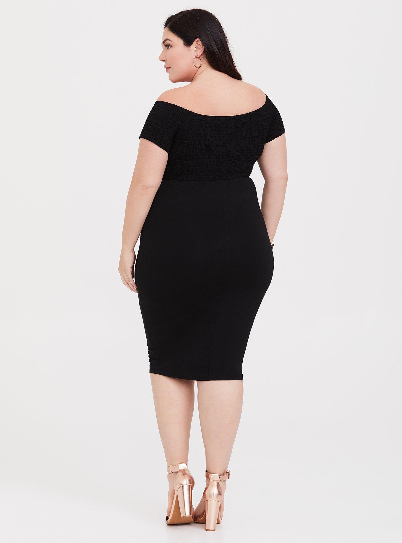 Plus Size Black Jersey Off Shoulder Bodycon Dress, , alternate