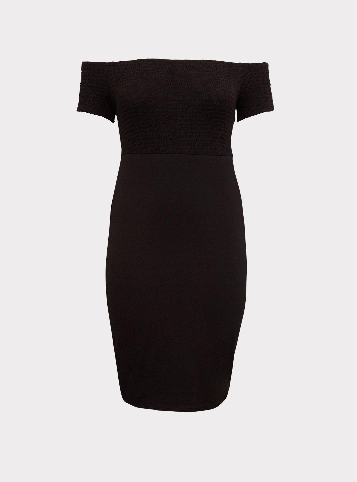 Plus Size Black Jersey Off Shoulder Bodycon Dress, , hi-res