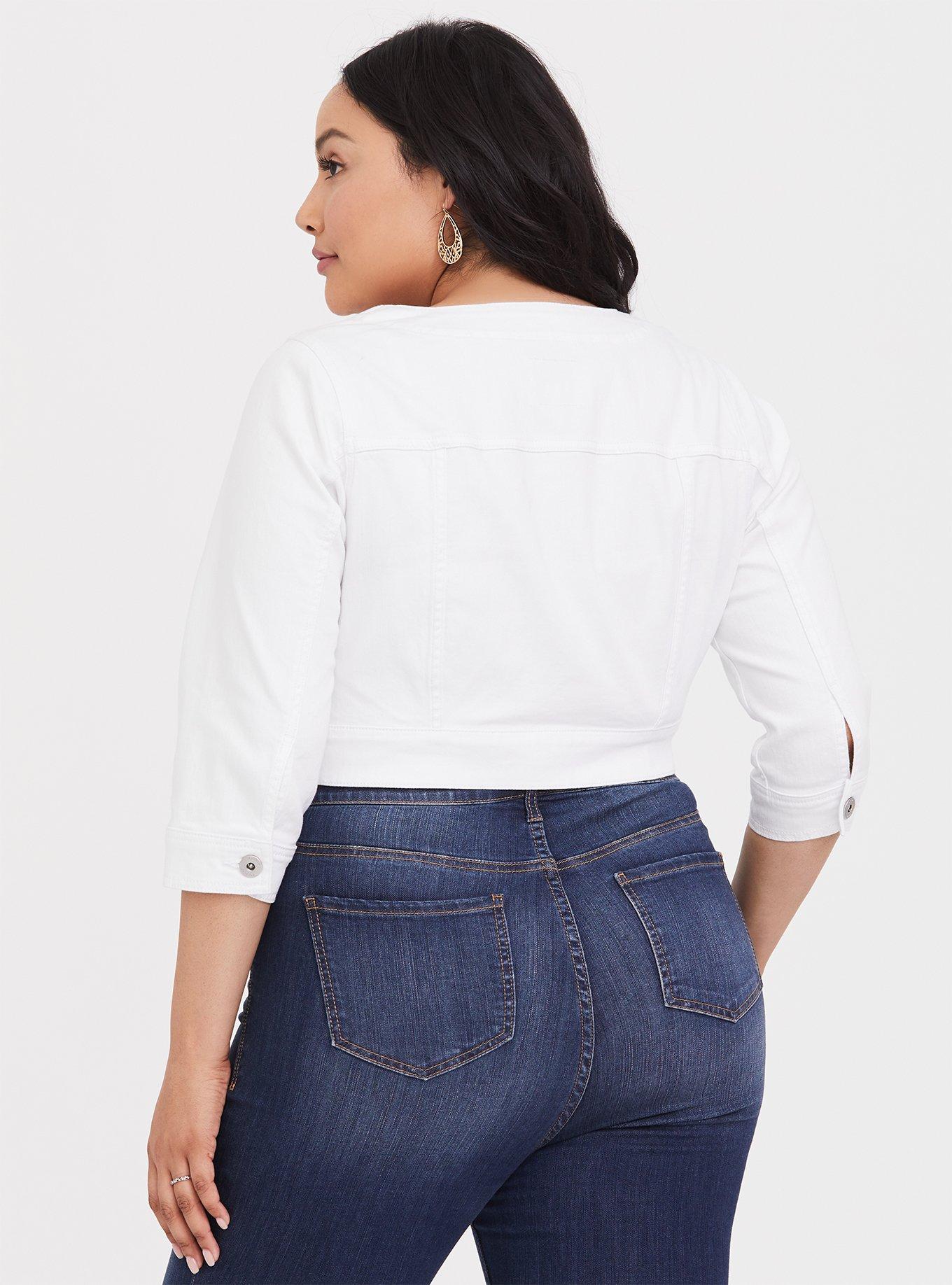 Plus size cropped white best sale denim jacket