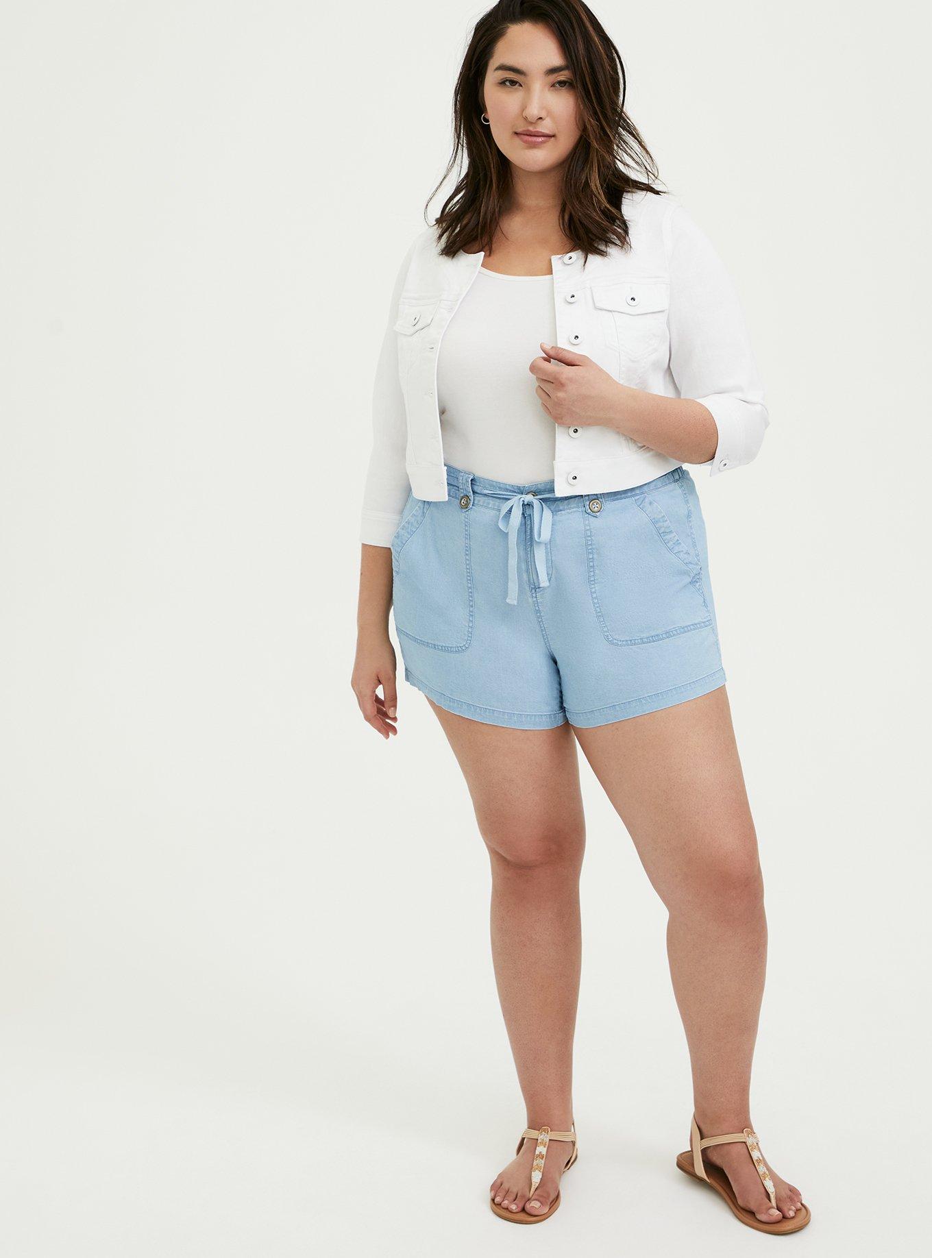 Plus Size Denim Crop Collarless Jacket, OPTIC WHITE, alternate