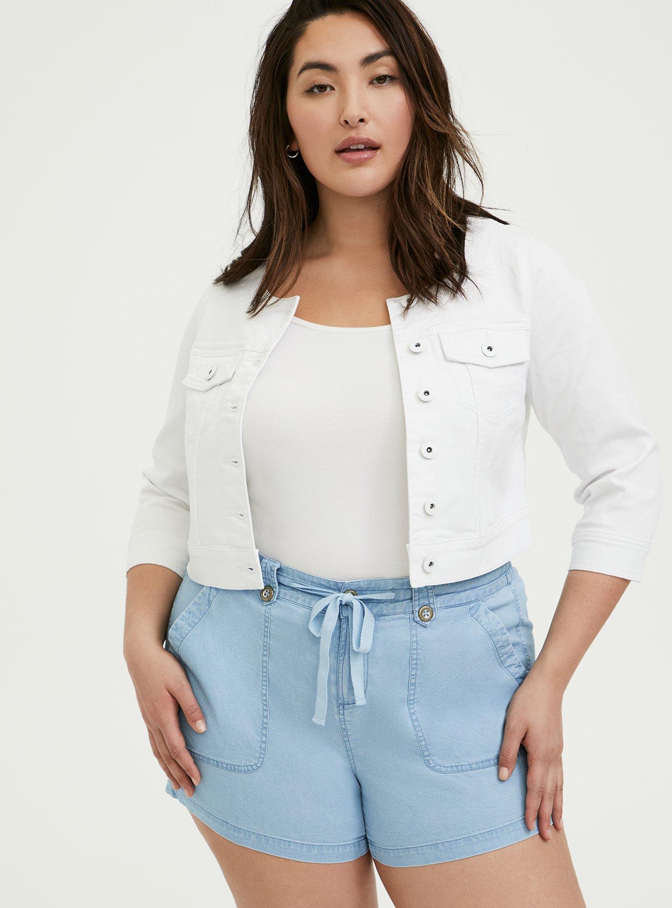 Collarless white hot sale jean jacket