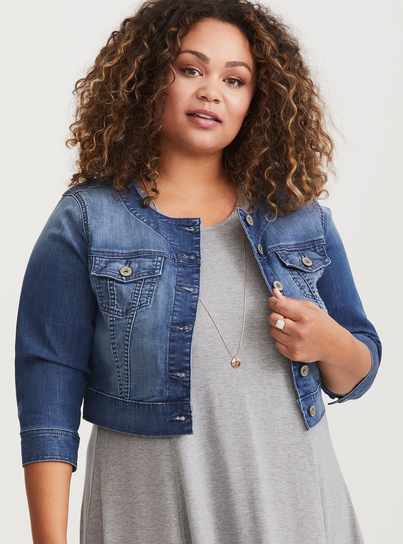 Torrid cropped denim outlet jacket