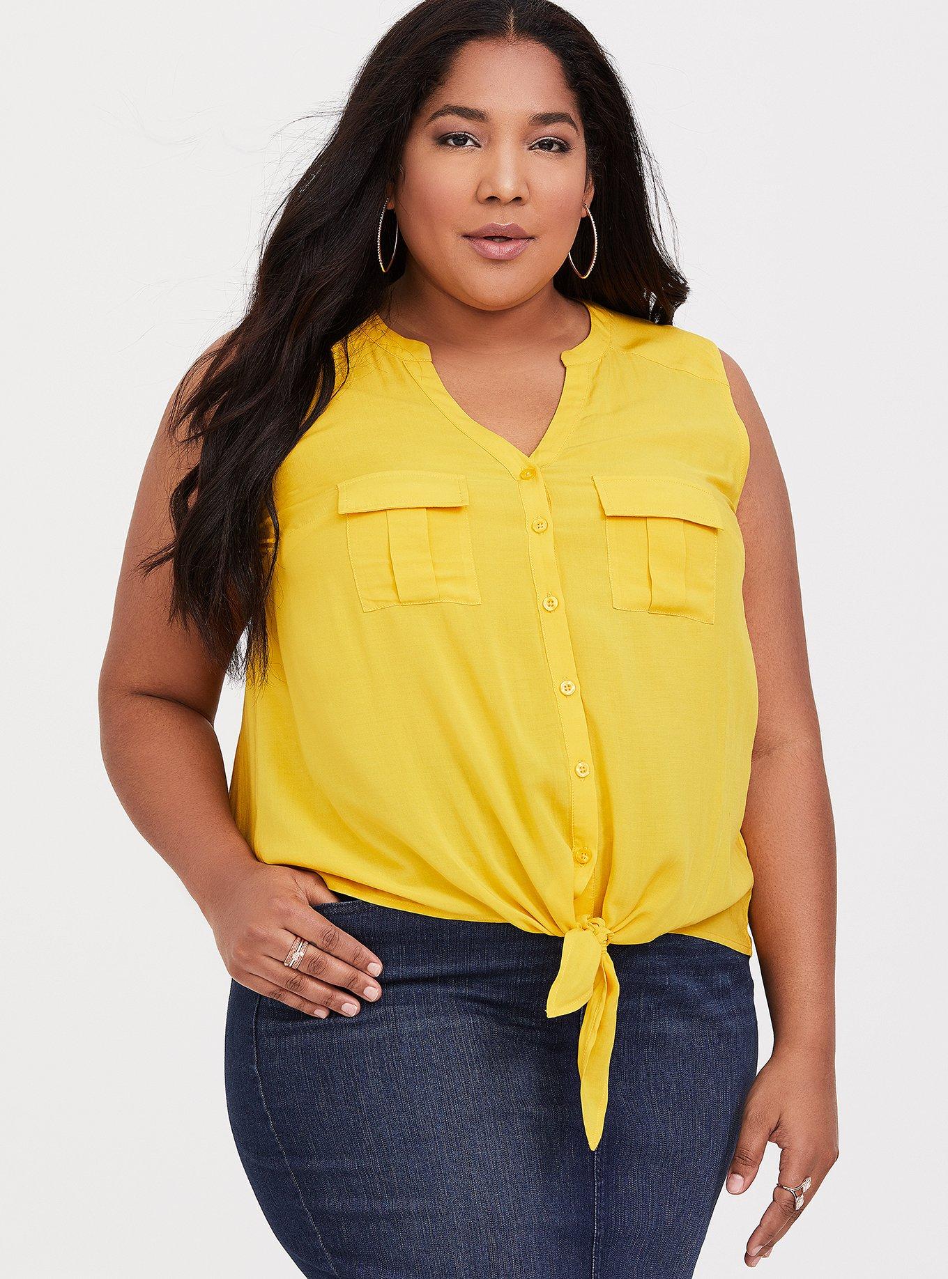 Plus Size Challis Tie-Front Tank, , hi-res