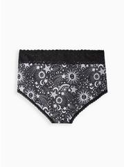 Cotton Mid-Rise Brief Lace Trim Panty, HEART OF GOLD BLACK, alternate