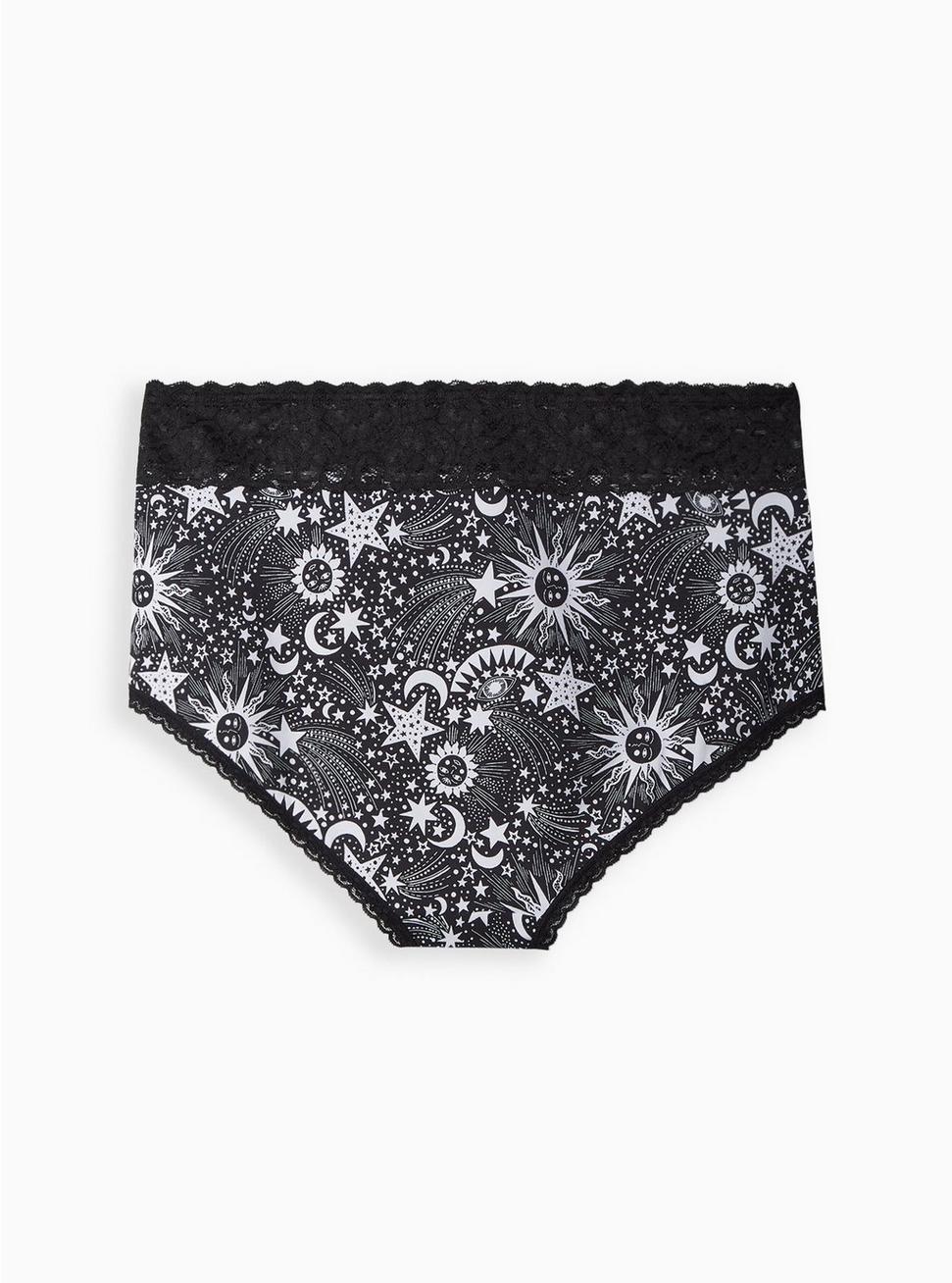 Cotton Mid-Rise Brief Lace Trim Panty, HEART OF GOLD BLACK, alternate