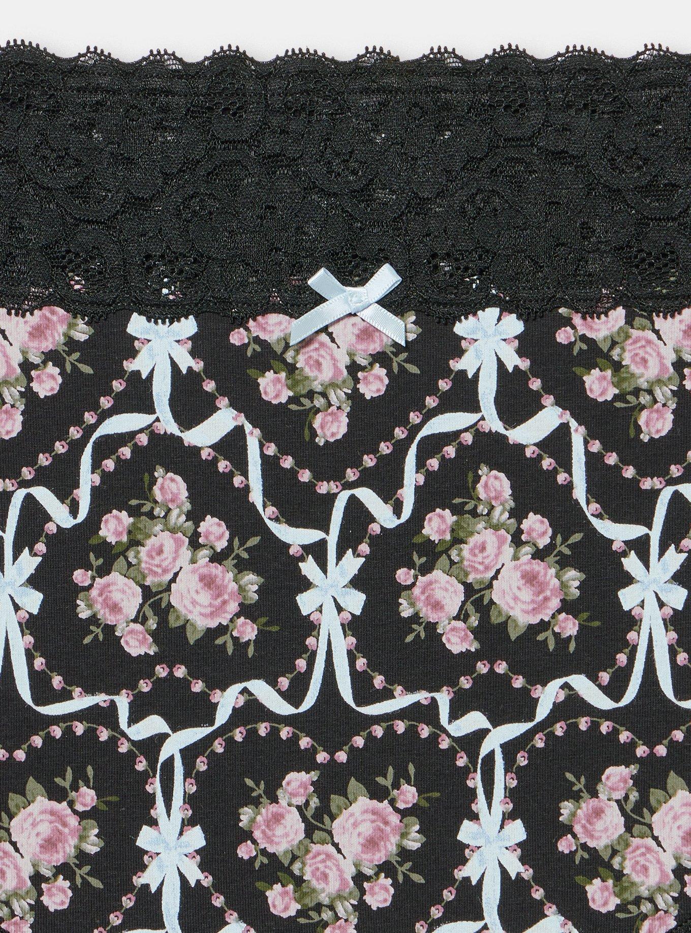 Cotton Mid-Rise Lace Trim Brief Panty, DAMASK FLOURISH FLORAL RICH BLACK, alternate