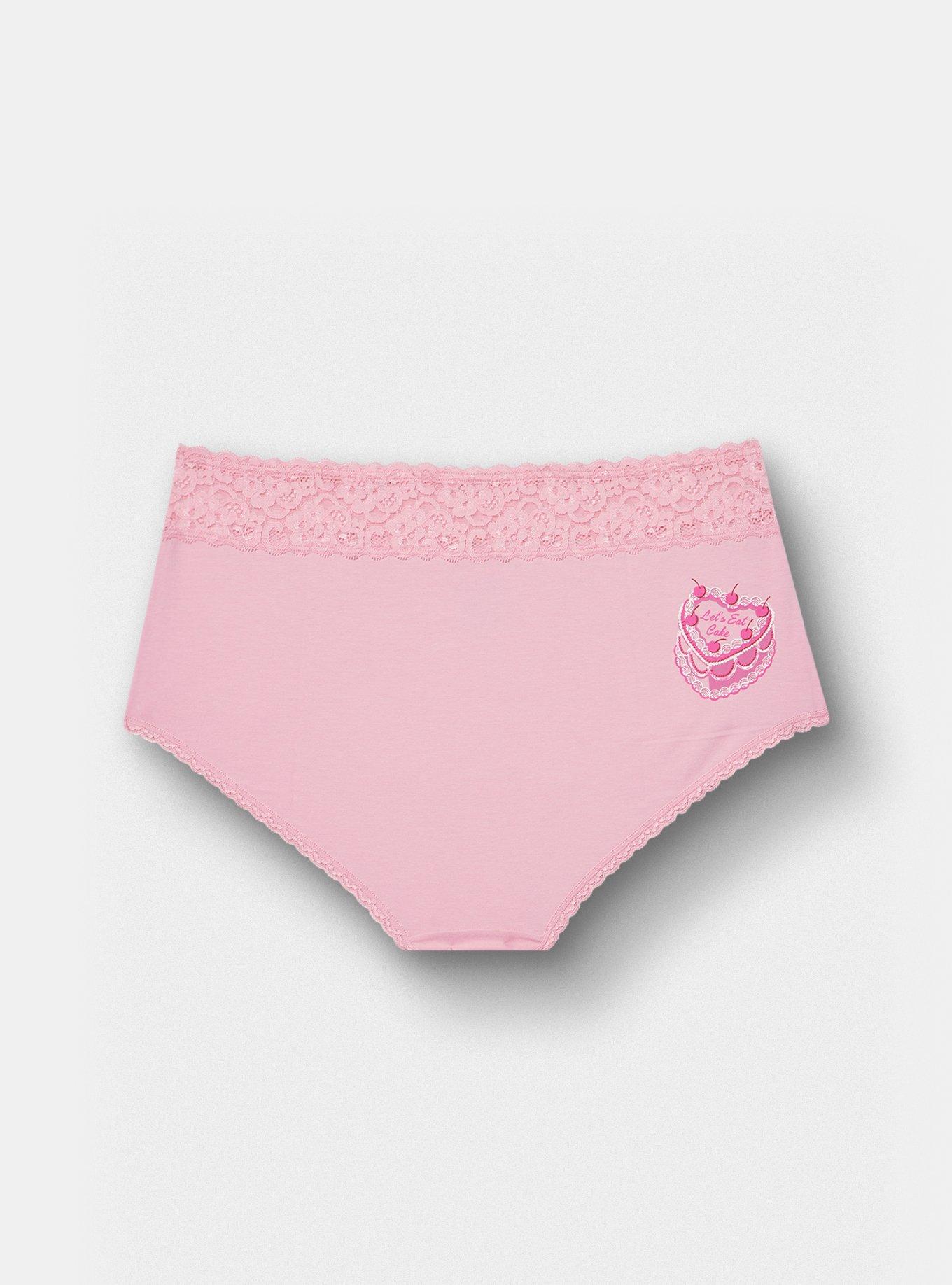 Cotton Mid-Rise Lace Trim Brief Panty, EAT CAKE SEA PINK, hi-res