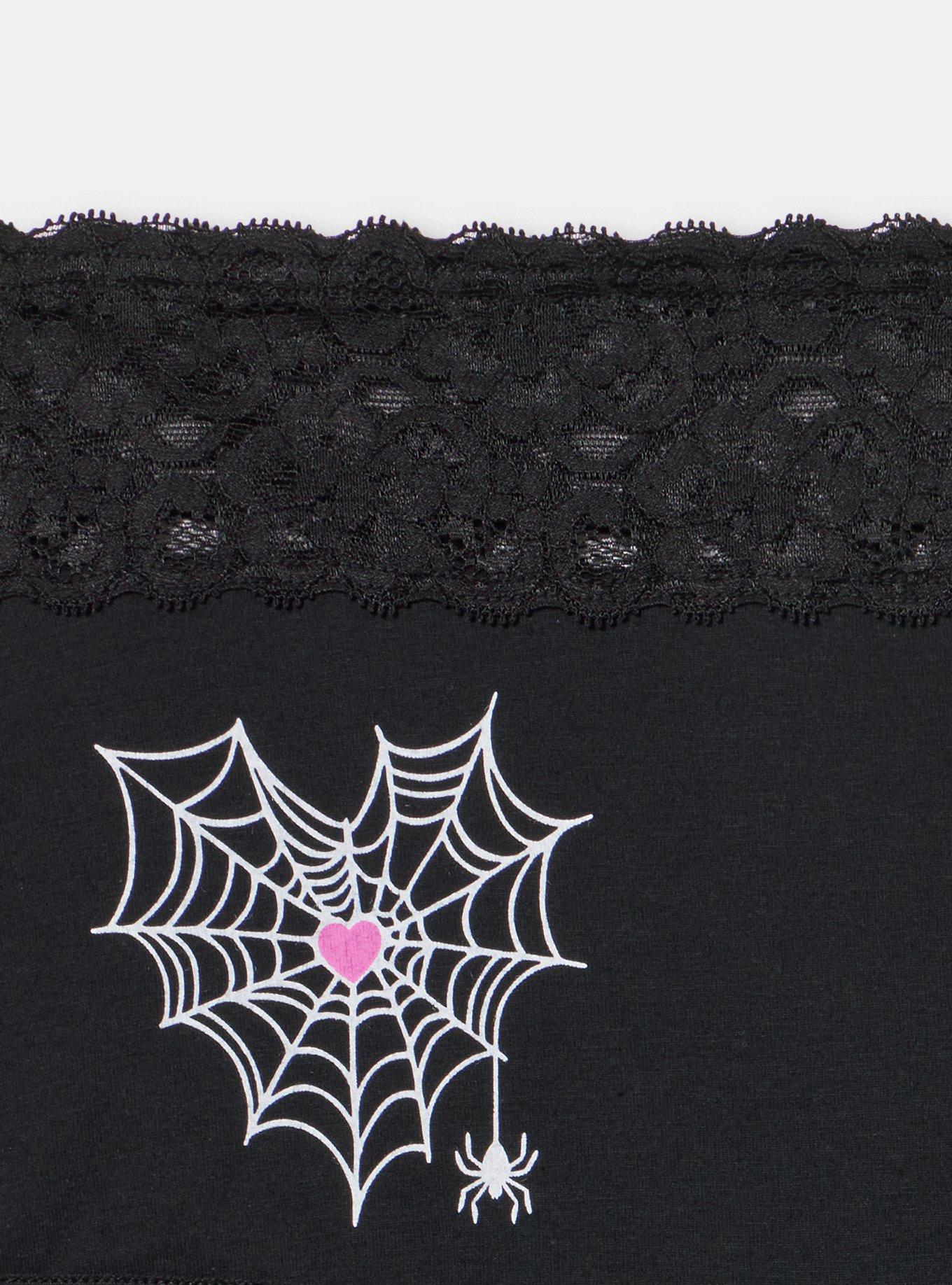 Cotton Mid-Rise Lace Trim Brief Panty, HEART WEB RICH BLACK, alternate