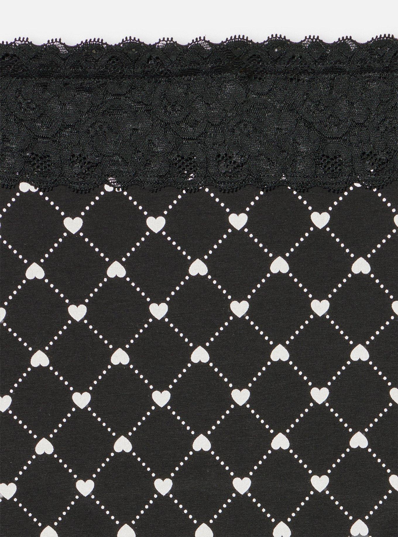 Cotton Mid-Rise Lace Trim Brief Panty, LOTTIE HEARTS RICH BLACK, alternate