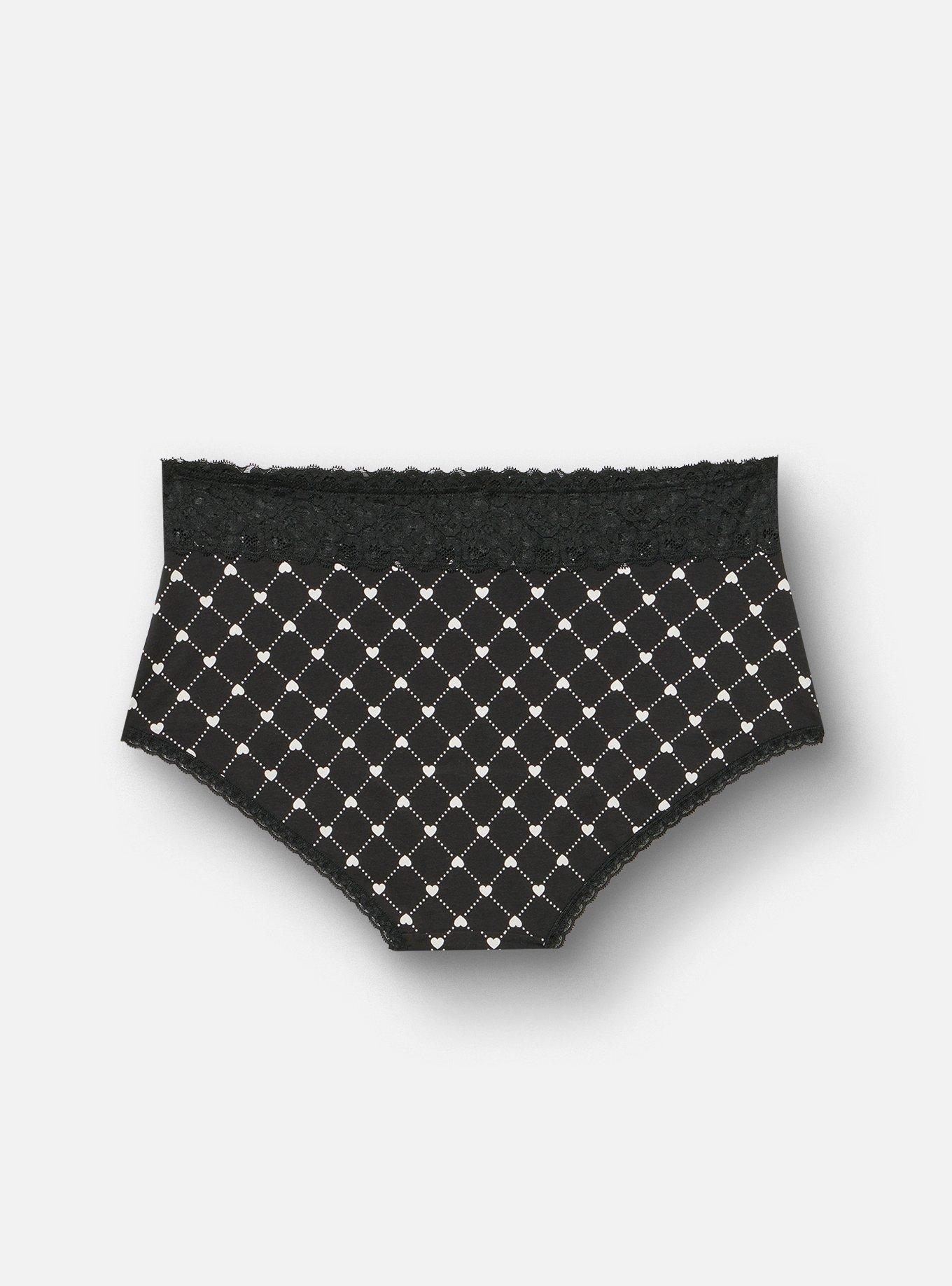 Cotton Mid-Rise Lace Trim Brief Panty, LOTTIE HEARTS RICH BLACK, alternate