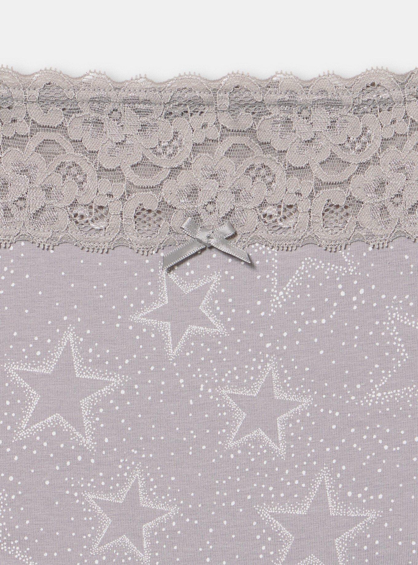 Cotton Mid-Rise Lace Trim Brief Panty, SPARKLE STARS FORMAL GREY, alternate