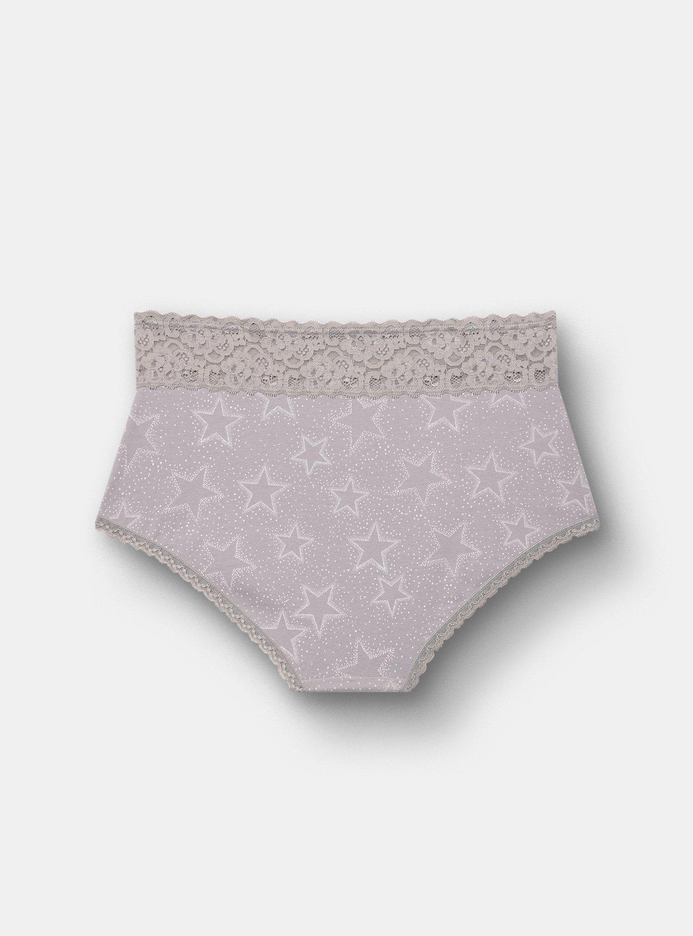 Cotton Mid-Rise Lace Trim Brief Panty, SPARKLE STARS FORMAL GREY, alternate
