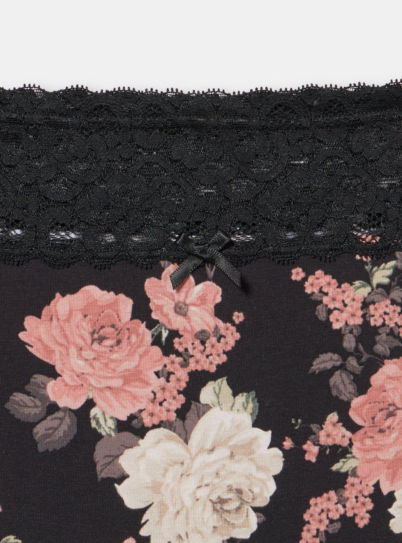 Cotton Mid-Rise Lace Trim Brief Panty, LOVER FLORAL SMALL RICH BLACK, alternate