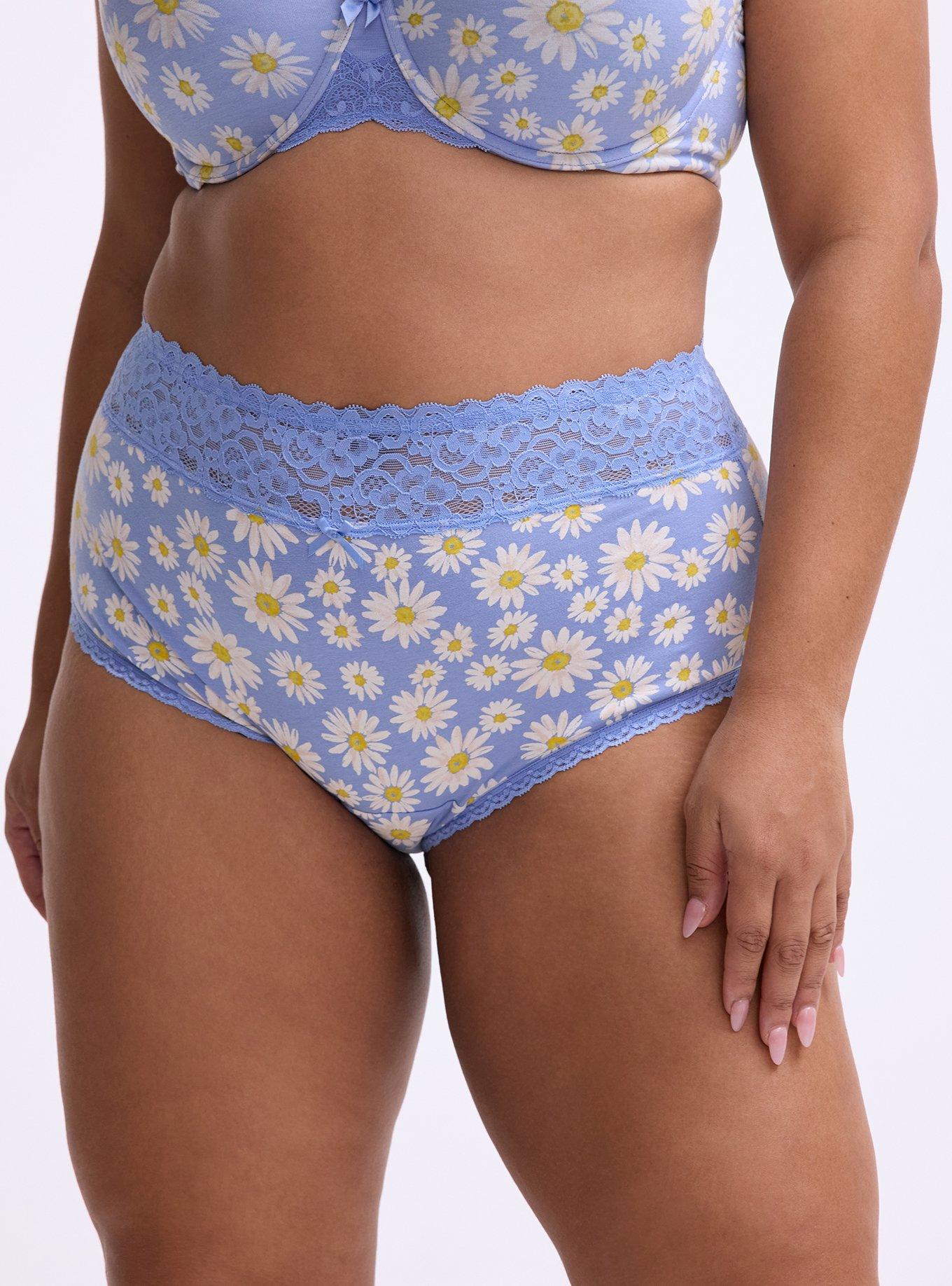Cotton Mid-Rise Lace Trim Brief Panty, SPRINKLED DAISIES FLORAL BLUE, alternate