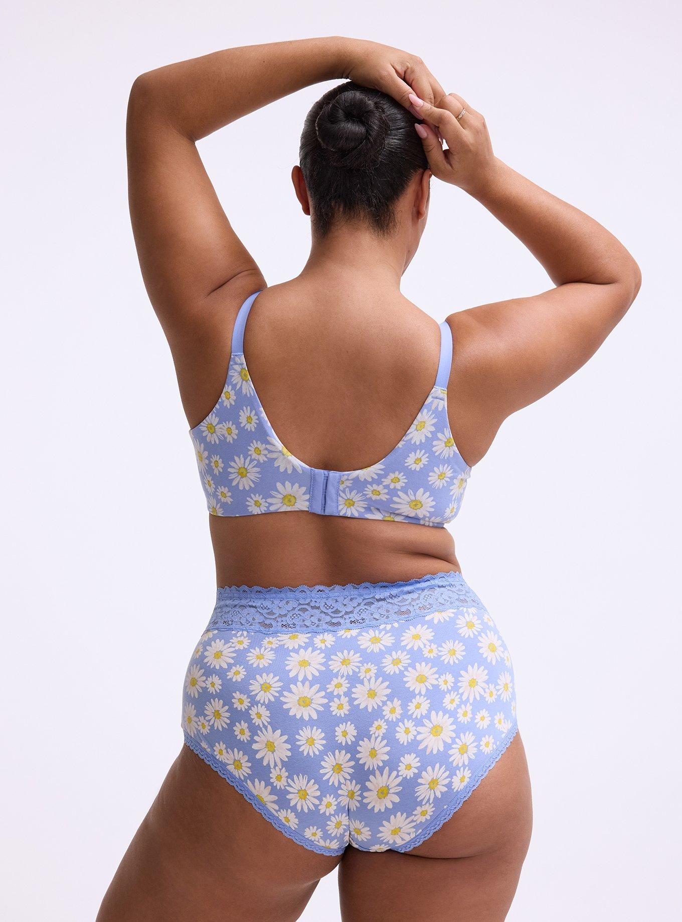 Cotton Mid-Rise Lace Trim Brief Panty, SPRINKLED DAISIES FLORAL BLUE, alternate