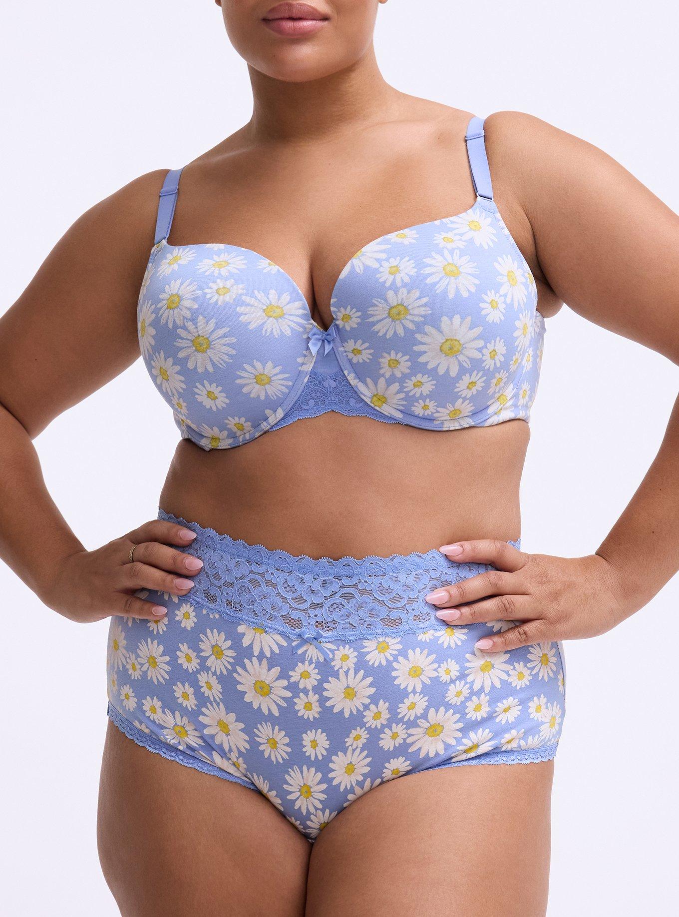Cotton Mid-Rise Lace Trim Brief Panty, SPRINKLED DAISIES FLORAL BLUE, alternate
