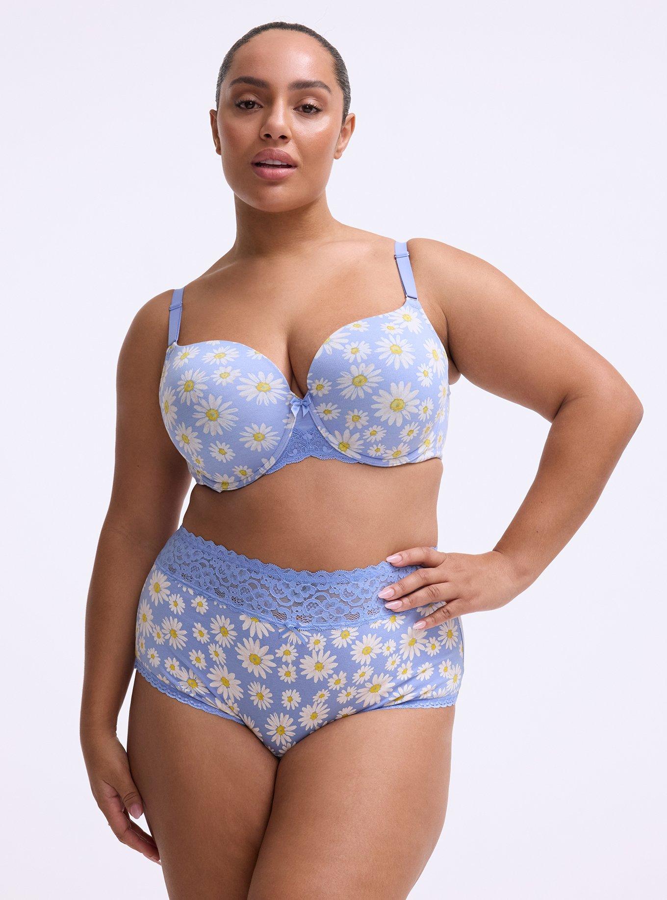 Cotton Mid-Rise Lace Trim Brief Panty, SPRINKLED DAISIES FLORAL BLUE, hi-res