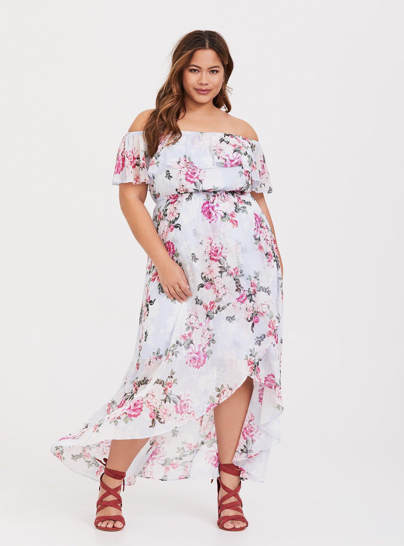 Plus Size - Blue Floral Chiffon Hi-Lo Maxi Dress - Torrid