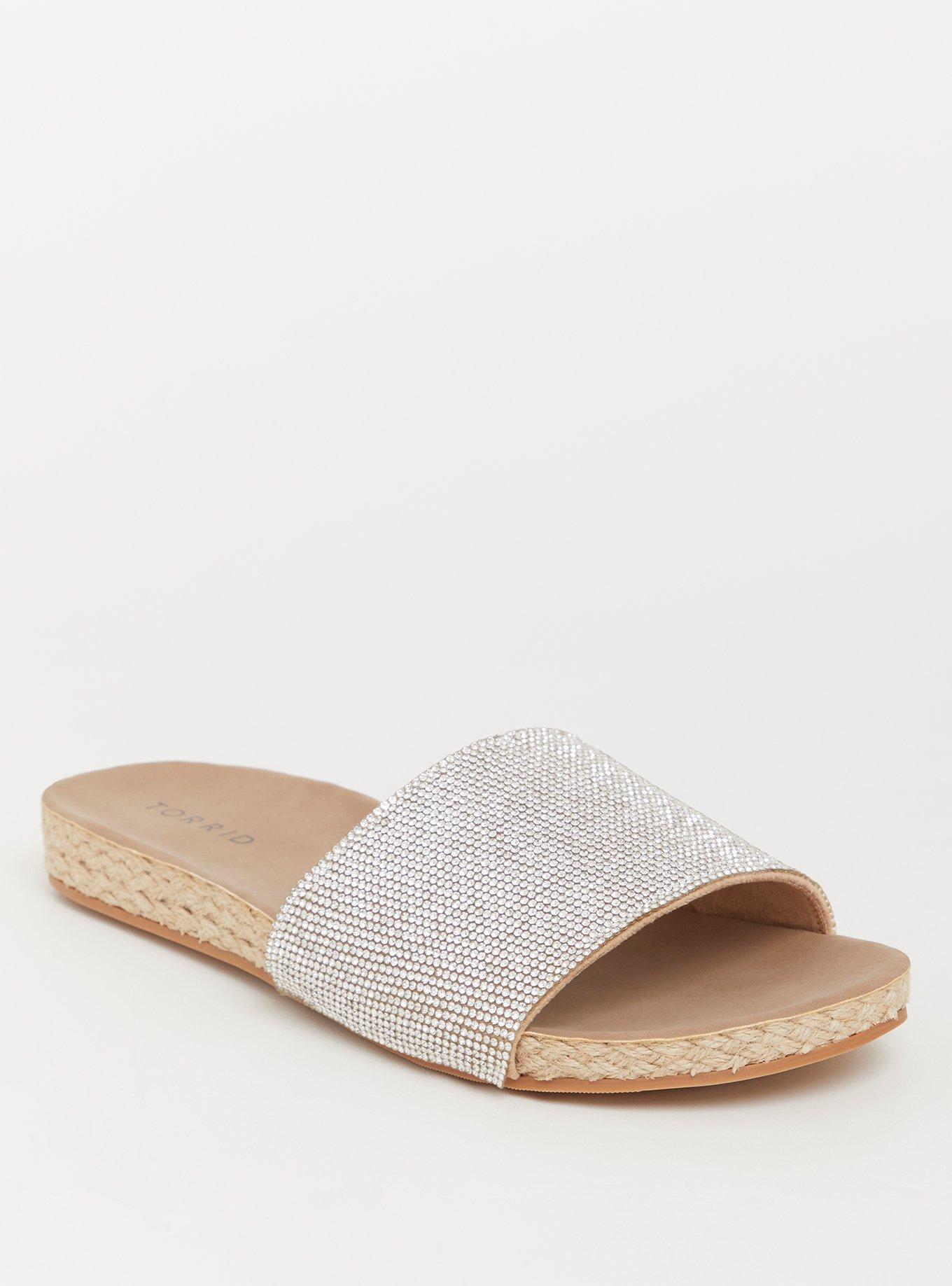 Tan Rhinestone Slide (WW), NATURAL, hi-res