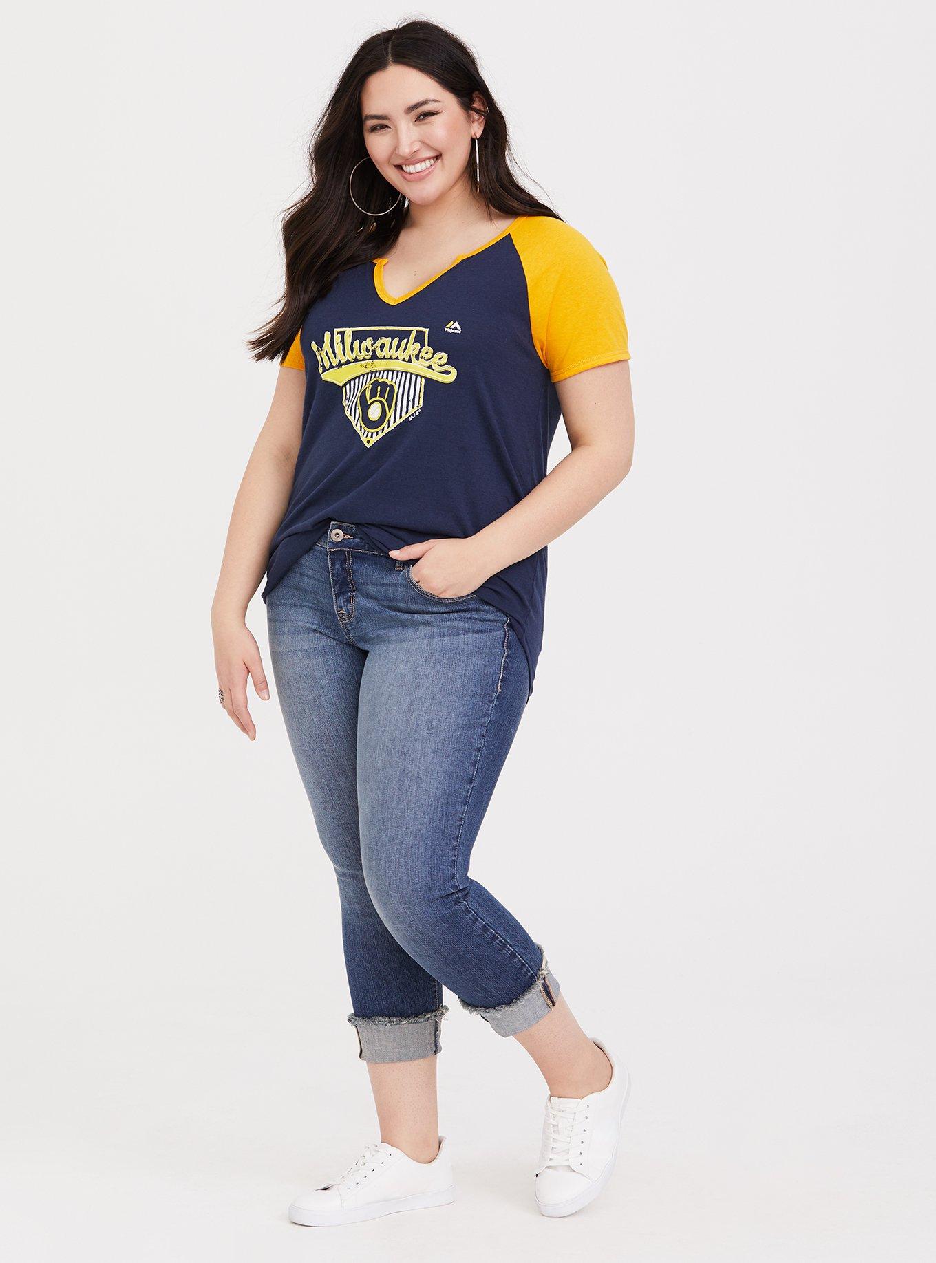 Plus Size - MLB Milwaukee Brewers Navy Classic Fit Raglan Tee - Torrid