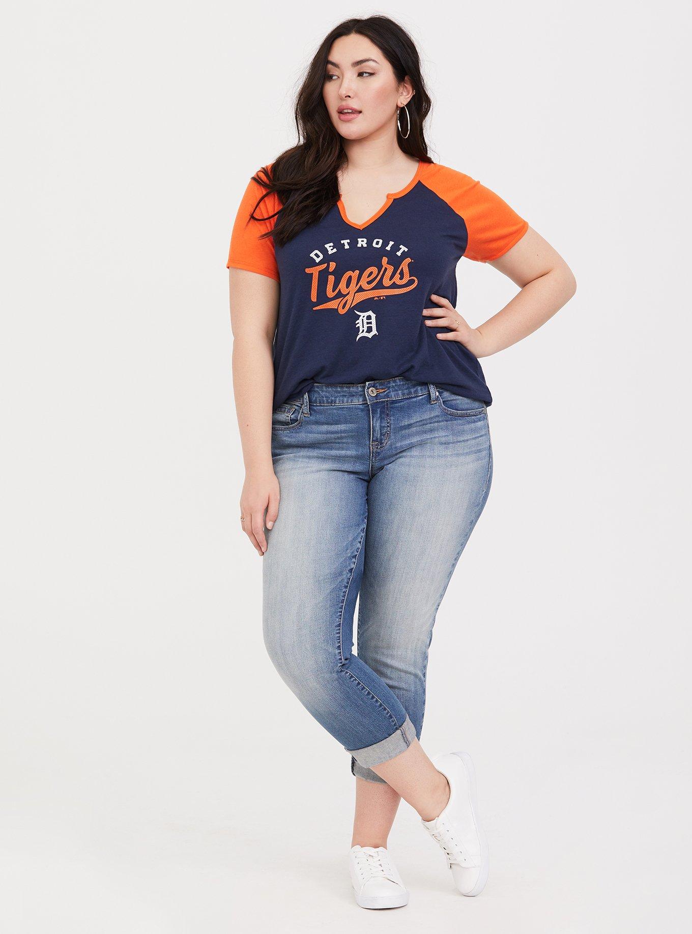 Plus Size MLB Detroit Tigers Navy Classic Fit Raglan Tee, PEACOAT, alternate
