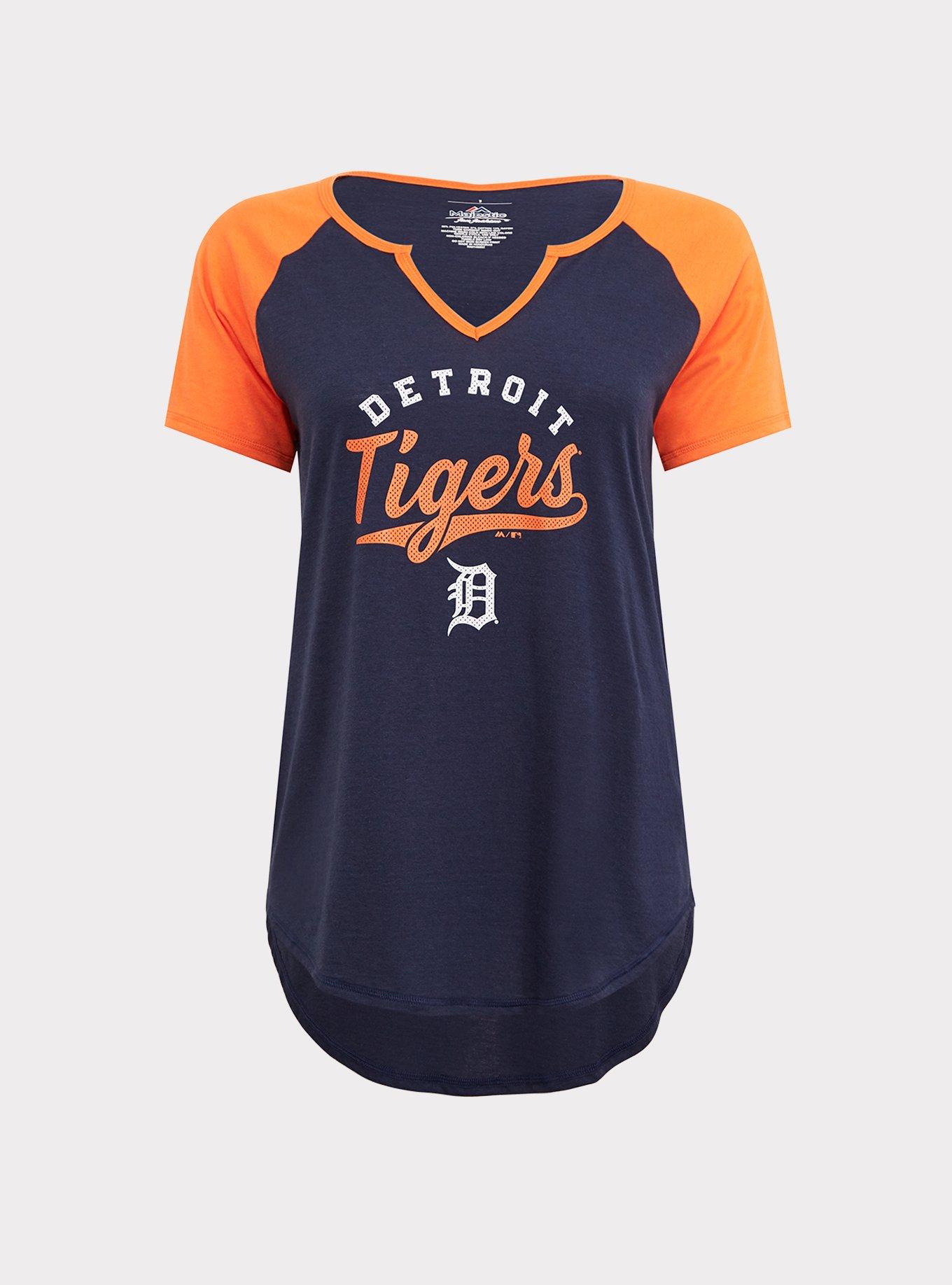 Plus Size MLB Detroit Tigers Navy Classic Fit Raglan Tee, PEACOAT, hi-res