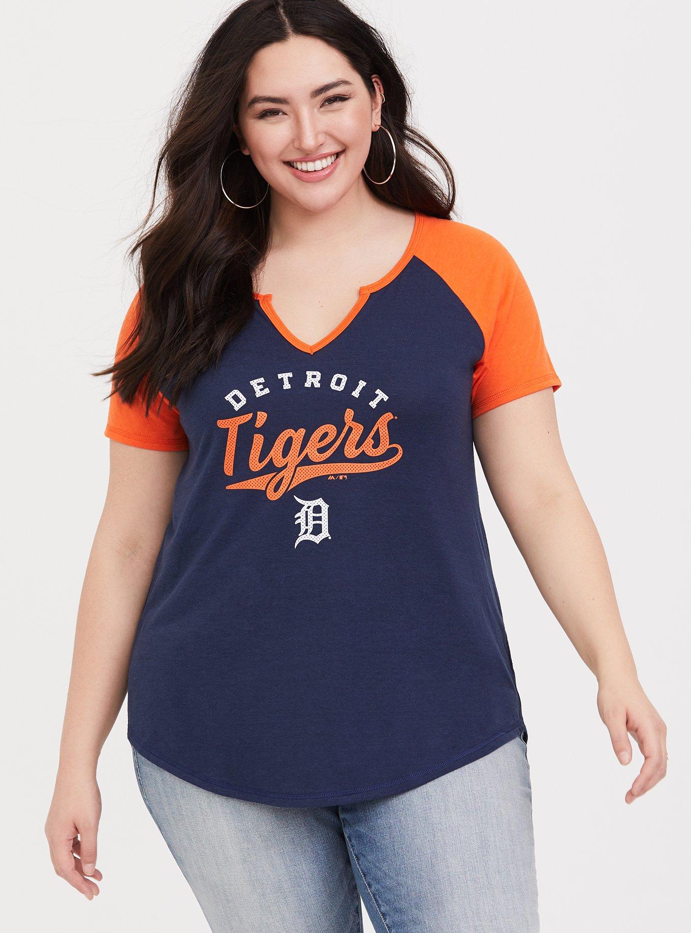 Plus Size MLB Detroit Tigers Navy Classic Fit Raglan Tee, PEACOAT, hi-res