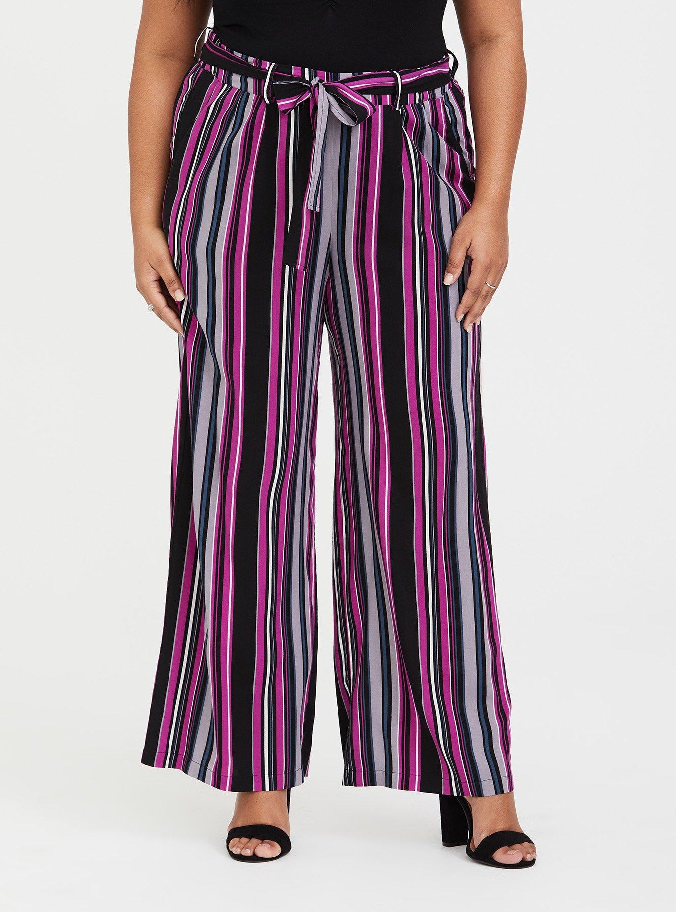 Berry Stripe Challis Tie Front Wide Leg Pant, , alternate