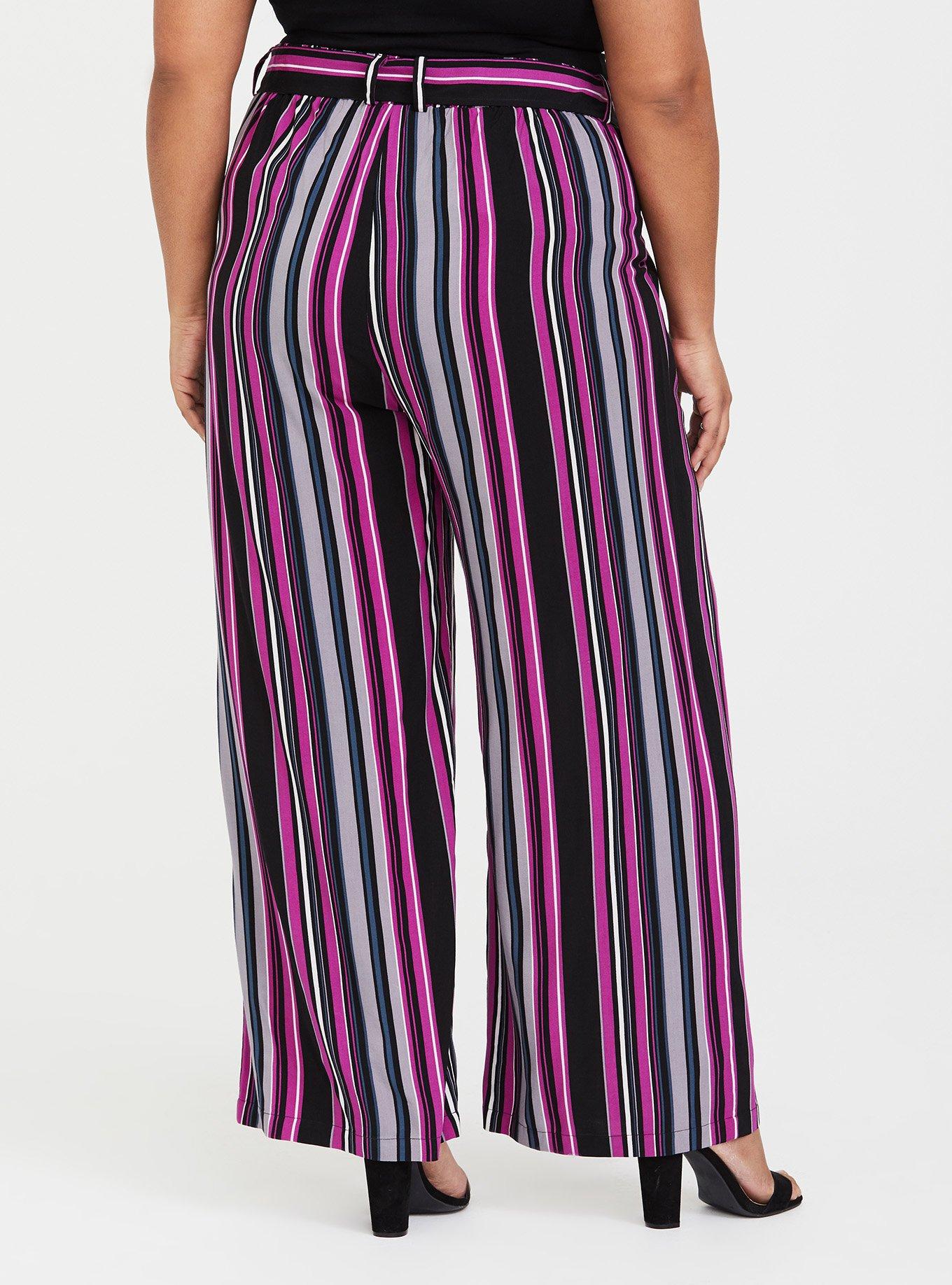 Berry Stripe Challis Tie Front Wide Leg Pant, , alternate