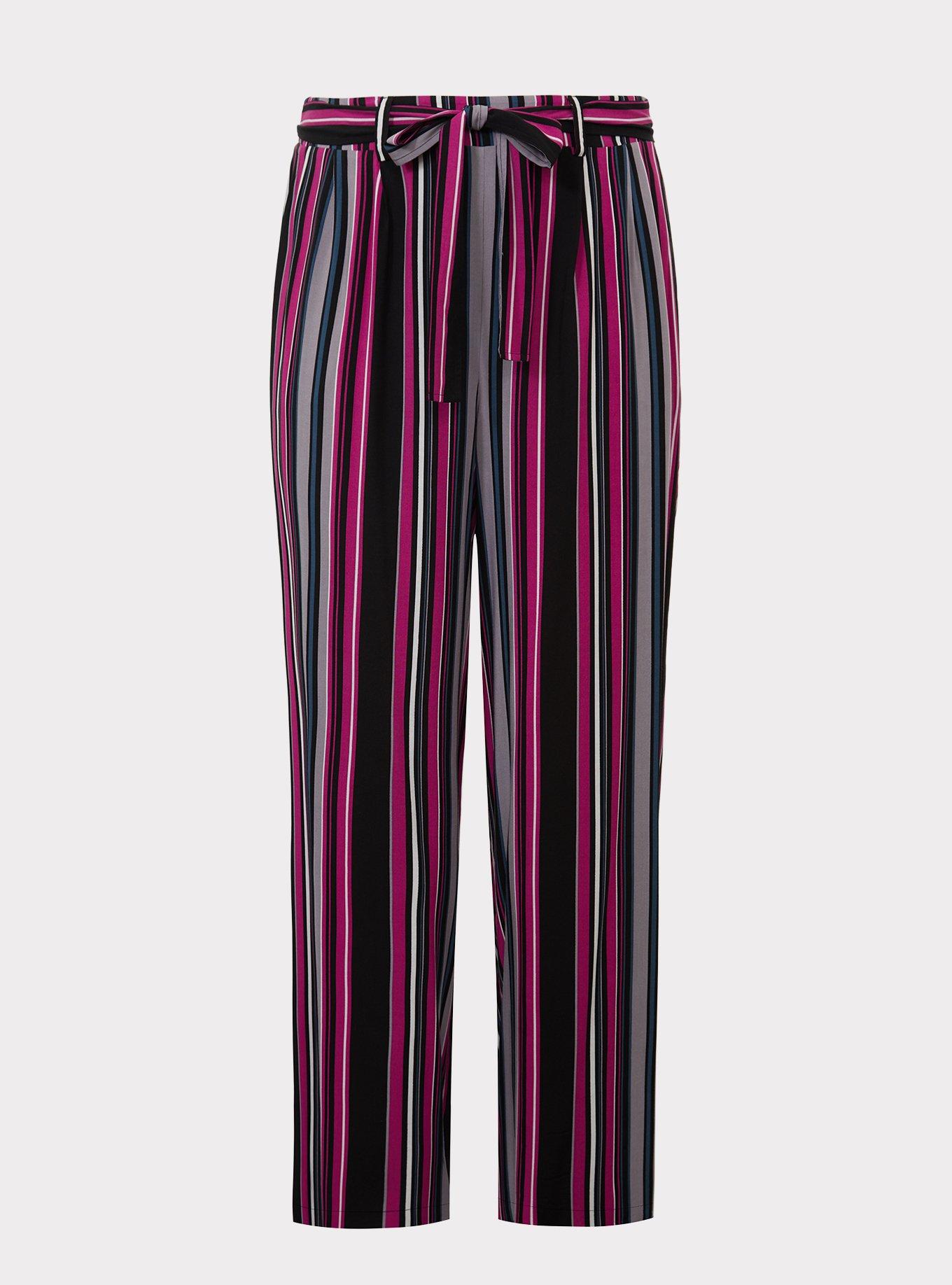 Berry Stripe Challis Tie Front Wide Leg Pant, , hi-res