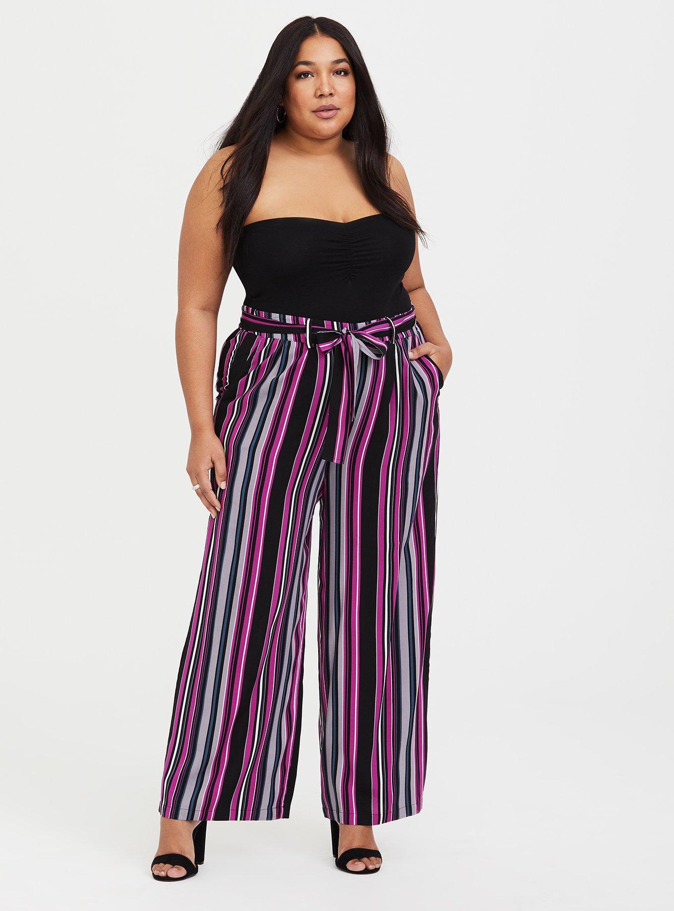 Berry Stripe Challis Tie Front Wide Leg Pant, , hi-res