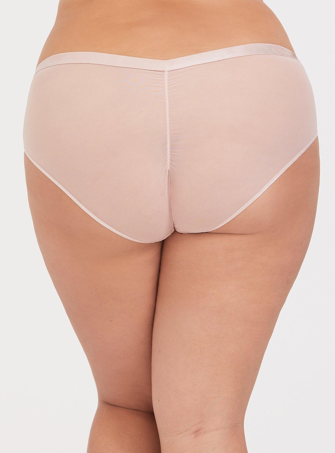 Lace and Mesh Bikini Panty - Peach