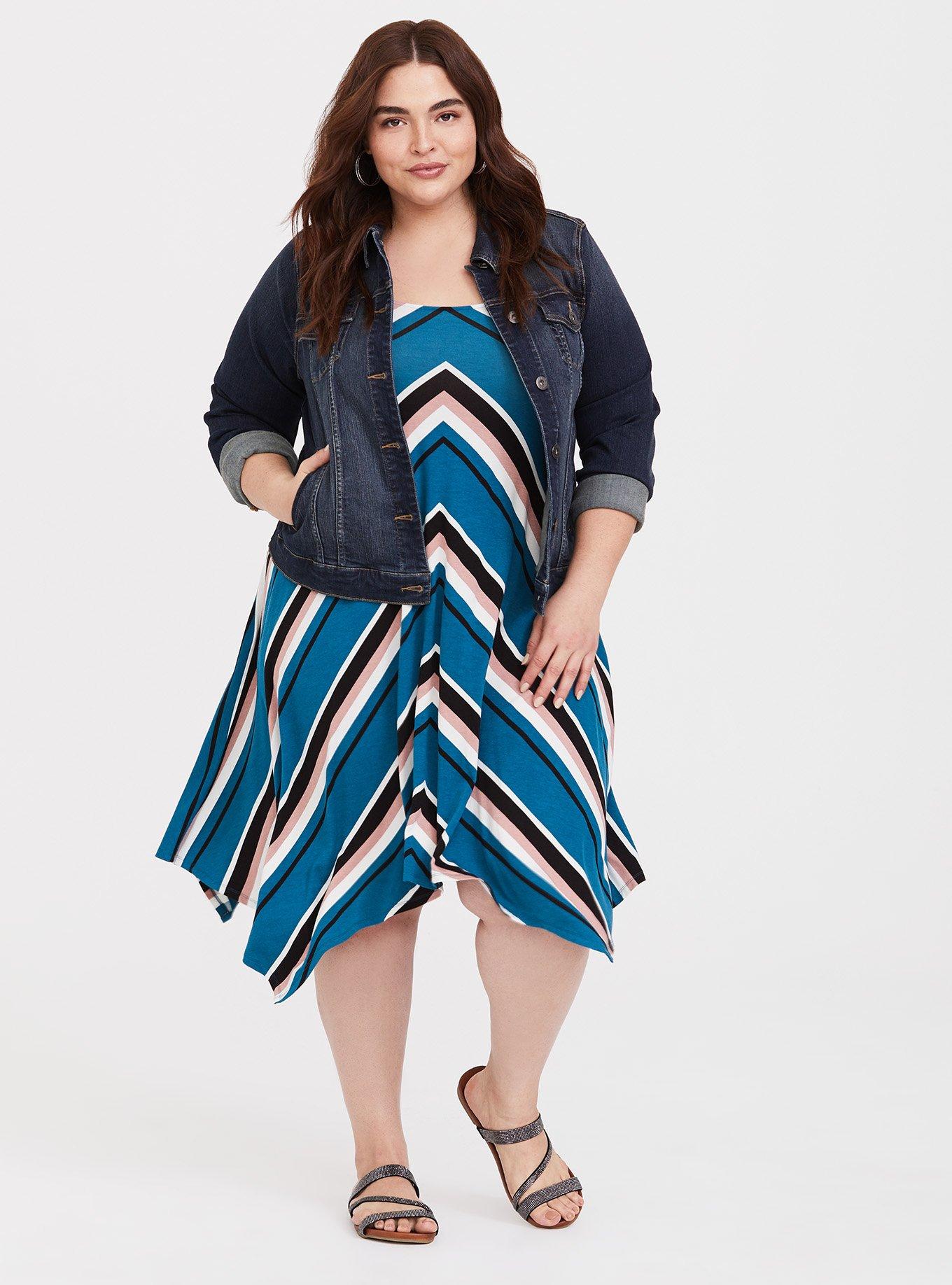 Plus Size Teal Stripe Jersey Dress, STRIPE MULTICOLOR, alternate