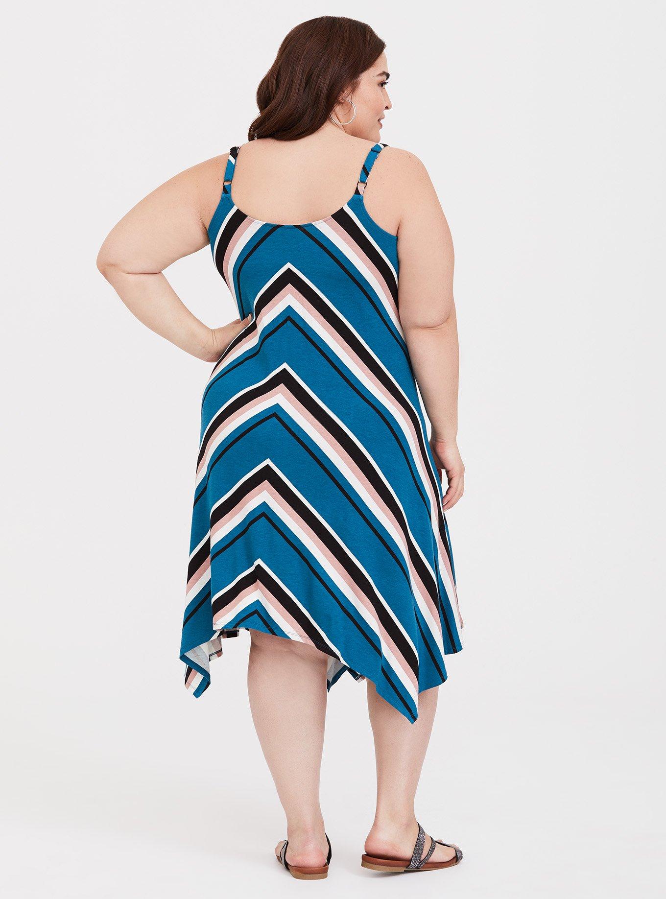 Plus Size Teal Stripe Jersey Dress, STRIPE MULTICOLOR, alternate