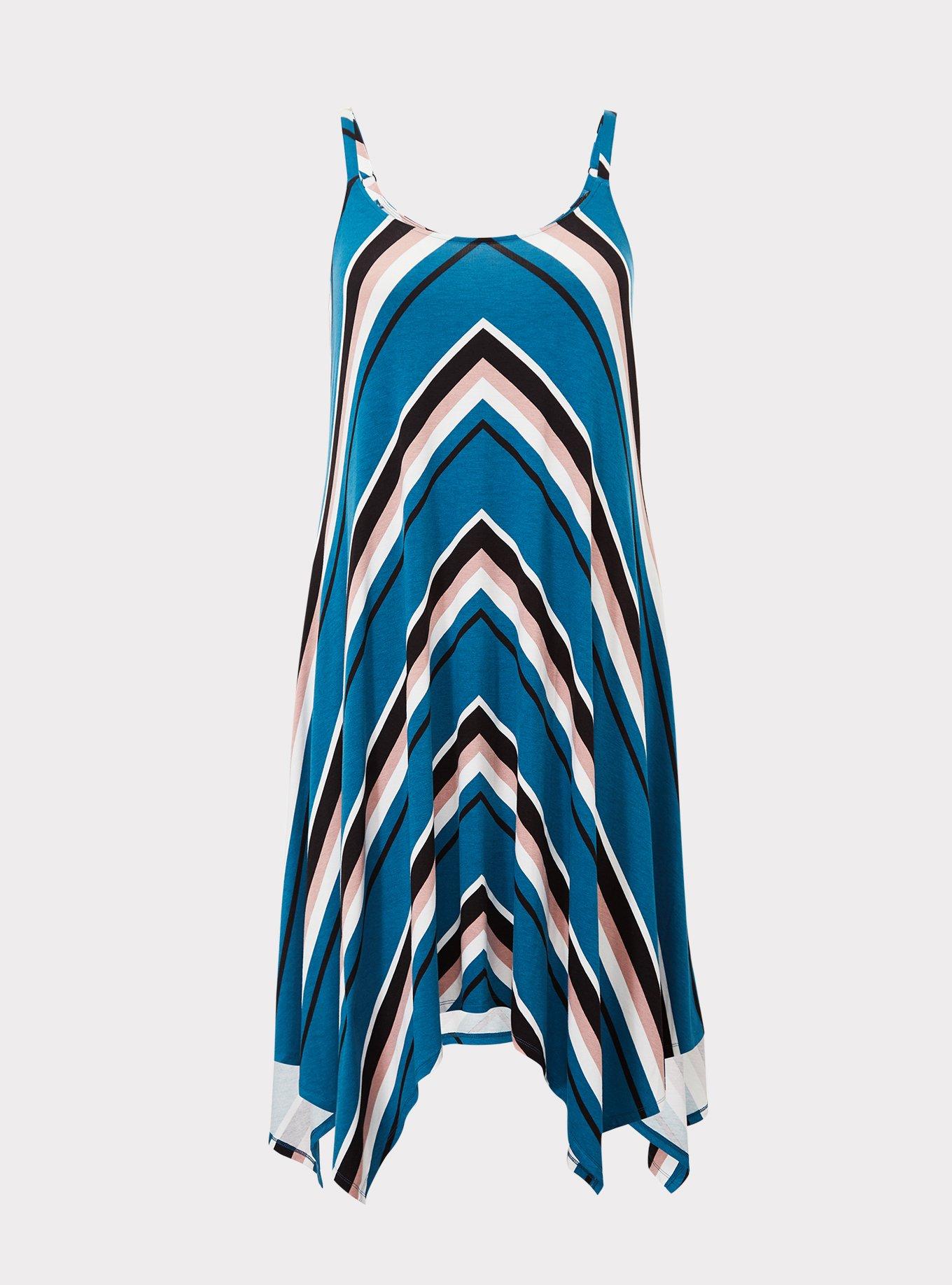 Plus Size Teal Stripe Jersey Dress, STRIPE MULTICOLOR, hi-res