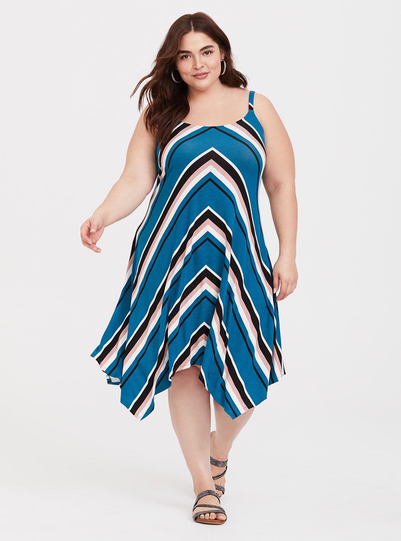 Plus Size Teal Stripe Jersey Dress, STRIPE MULTICOLOR, hi-res