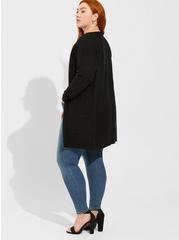 Plus Size Slub Boyfriend Cardigan Button-Front Sweater, BLACK, alternate