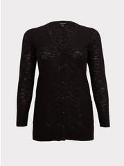 Plus Size Slub Boyfriend Cardigan Button-Front Sweater, BLACK, hi-res