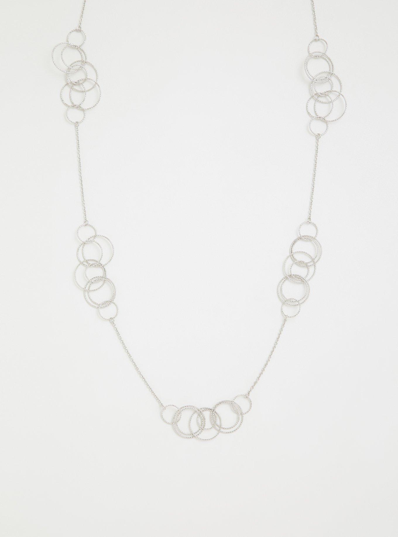[LLOYD] 韓国☆Silver☆Stone Circle Link Silver Necklace Plus Size - Silver-Tone Circle Link Necklace - Torrid